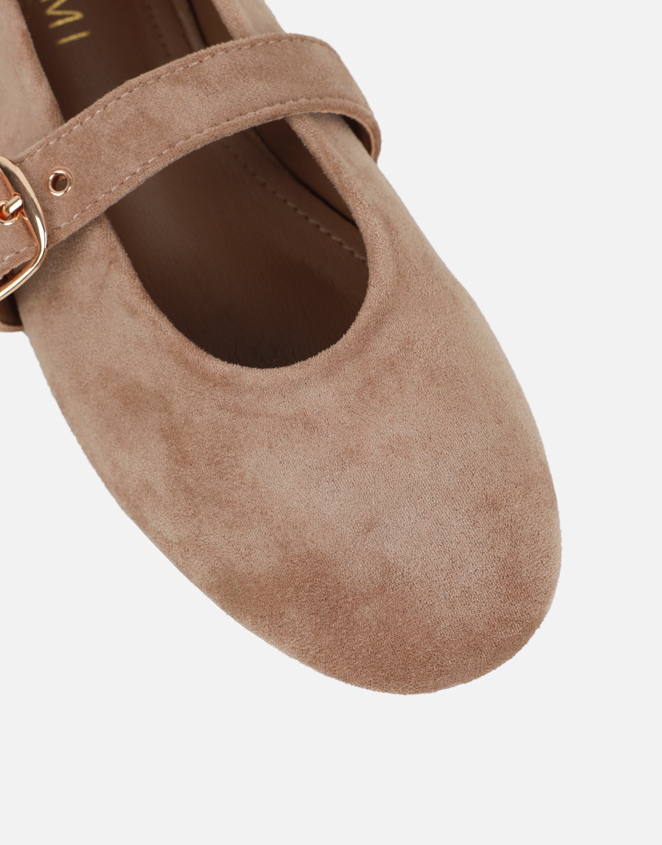 Fleur Beige Suede Buckle Ballets Flat | SIMMI London