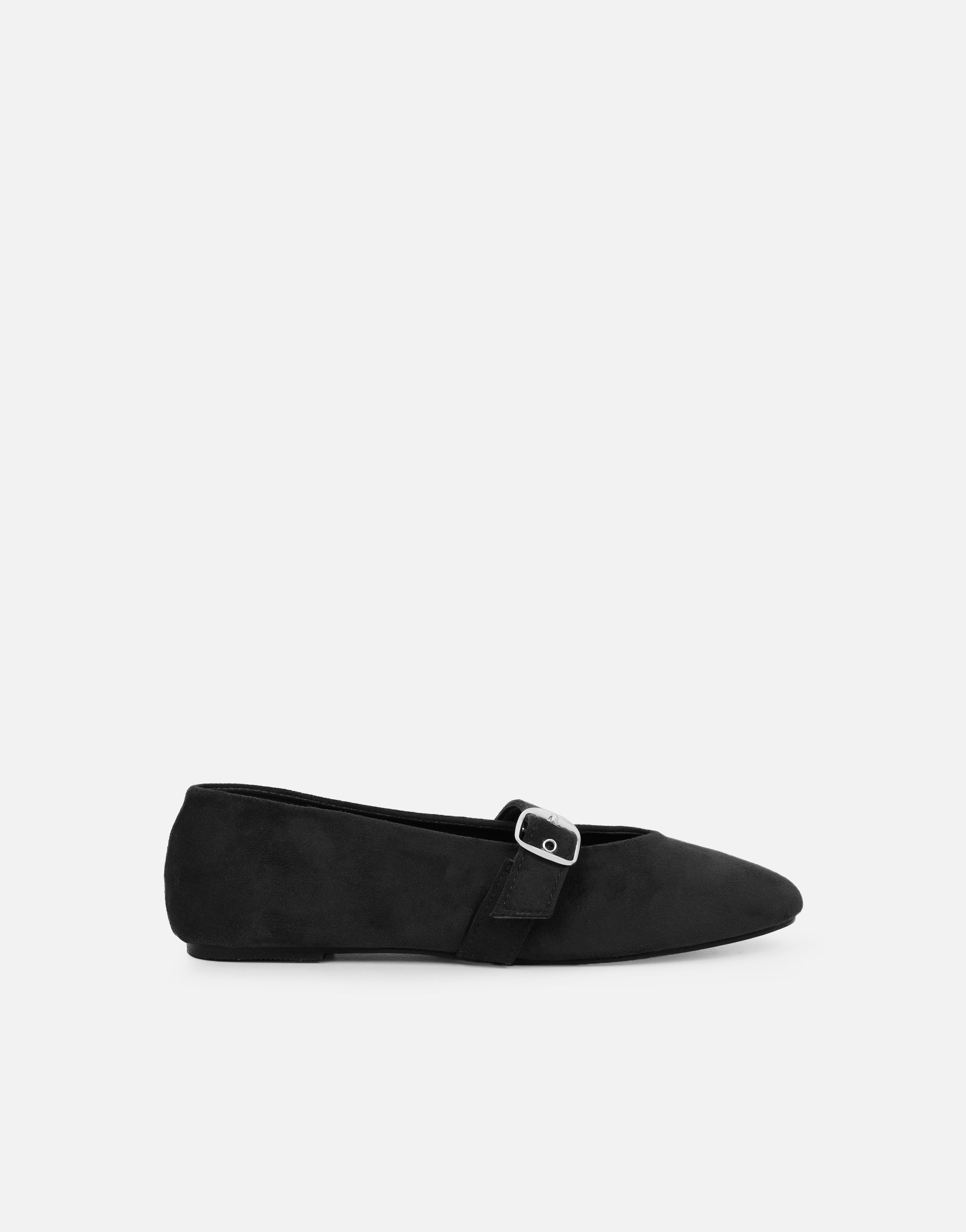 Fleur Black Suede Buckle Ballet Flats | SIMMI London