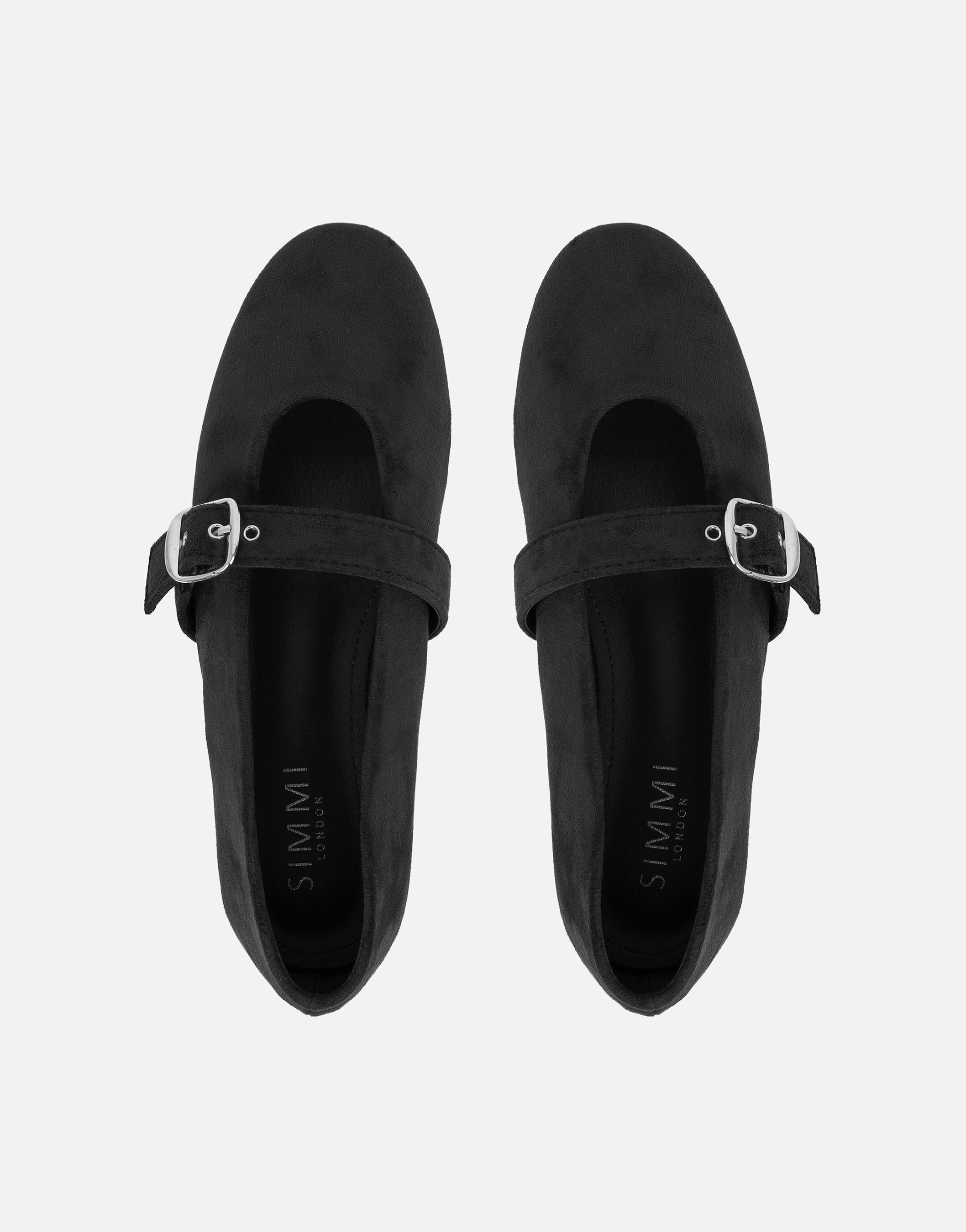 Fleur Black Suede Buckle Ballet Flats | SIMMI London