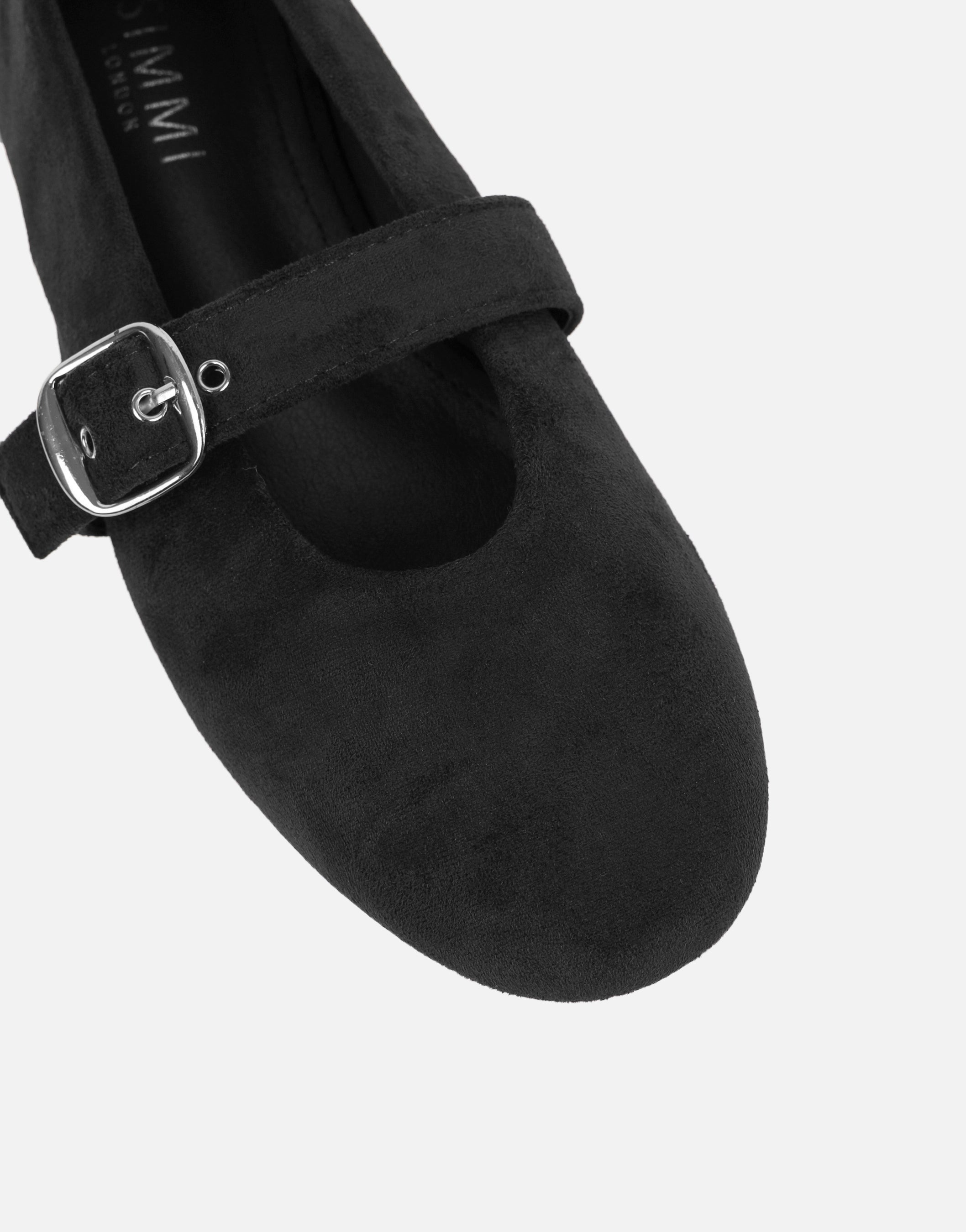 Fleur Black Suede Buckle Ballet Flats | SIMMI London