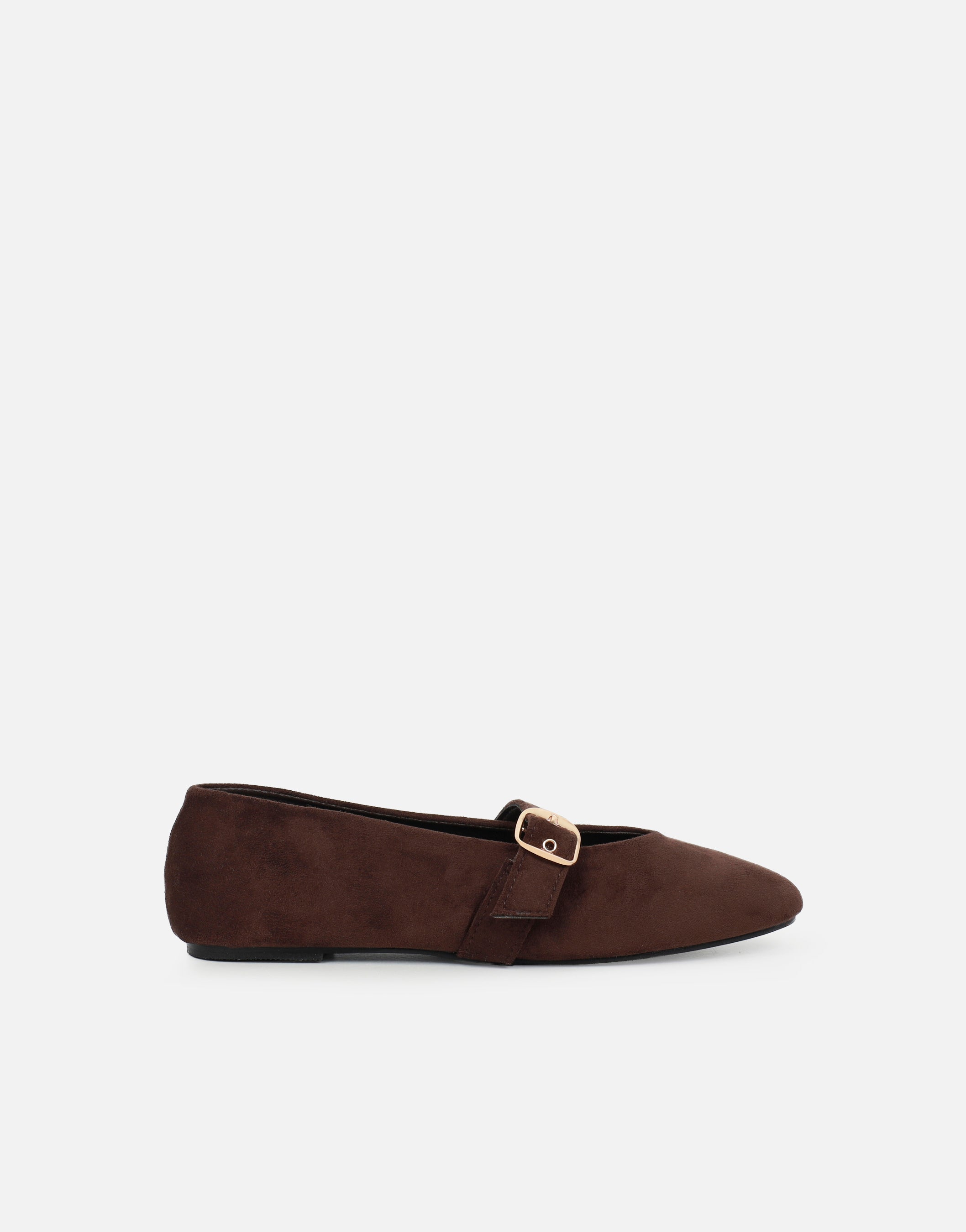 Fleur Brown Suede Buckle Ballets Flat | SIMMI London