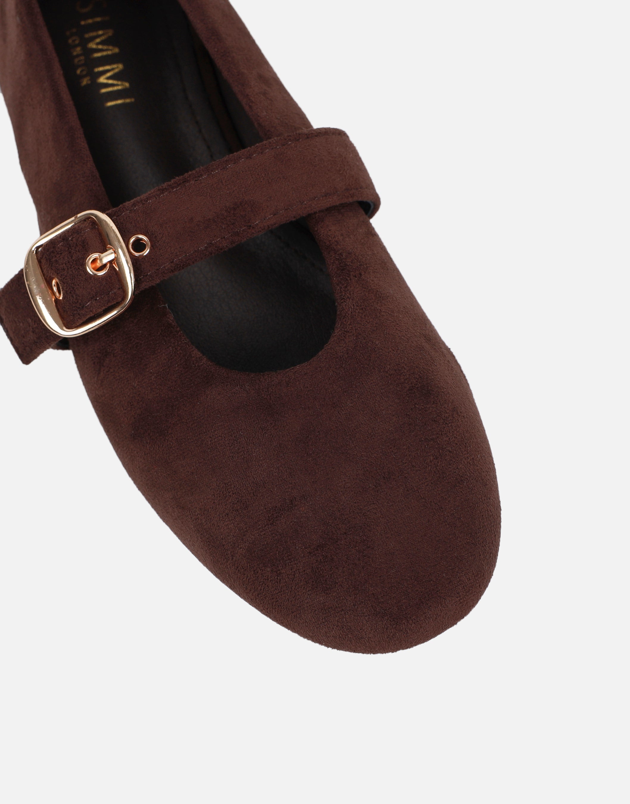 Fleur Brown Suede Buckle Ballets Flat | SIMMI London