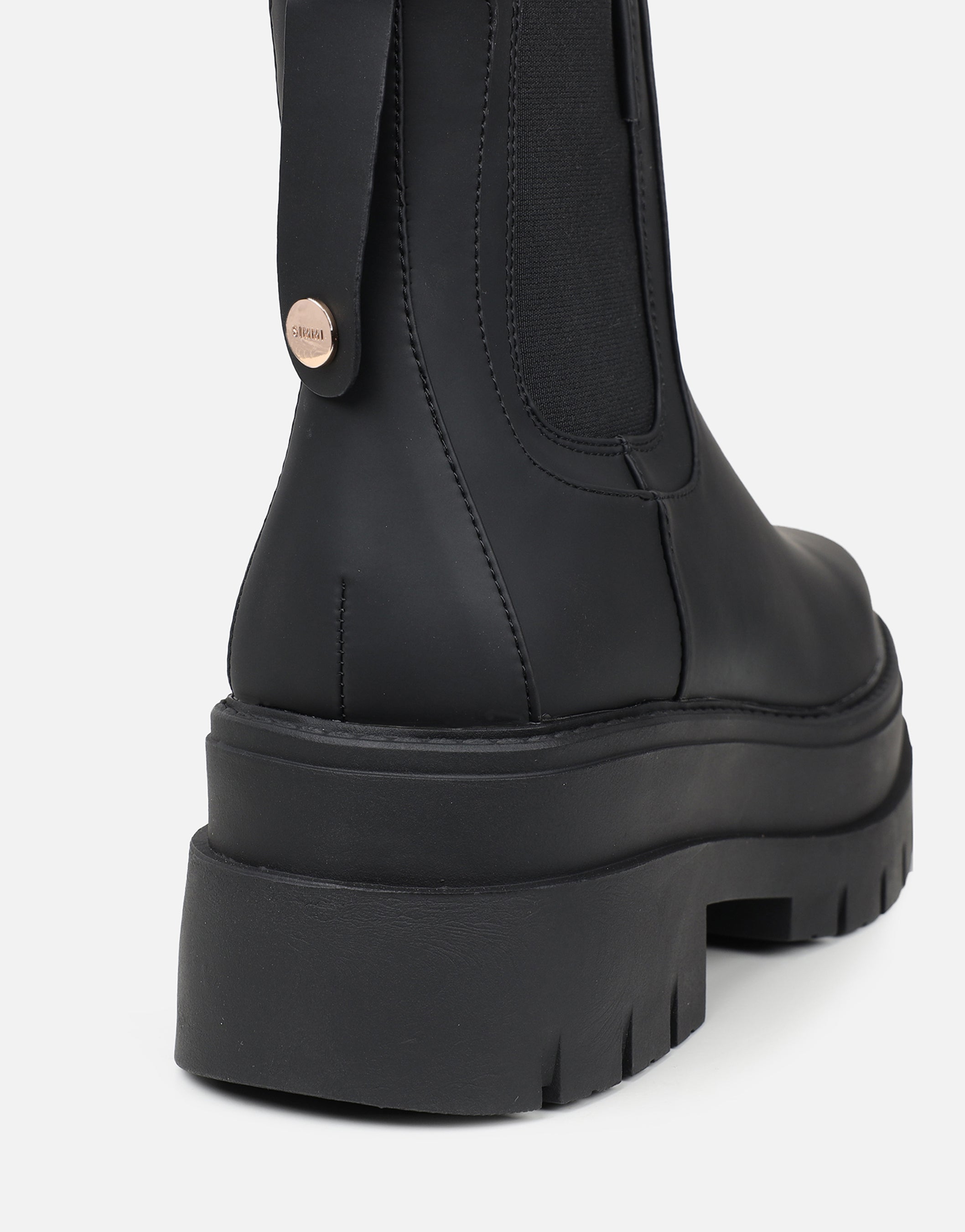Ansel Black Rubberized Chunky Chelsea Boots | SIMMI London