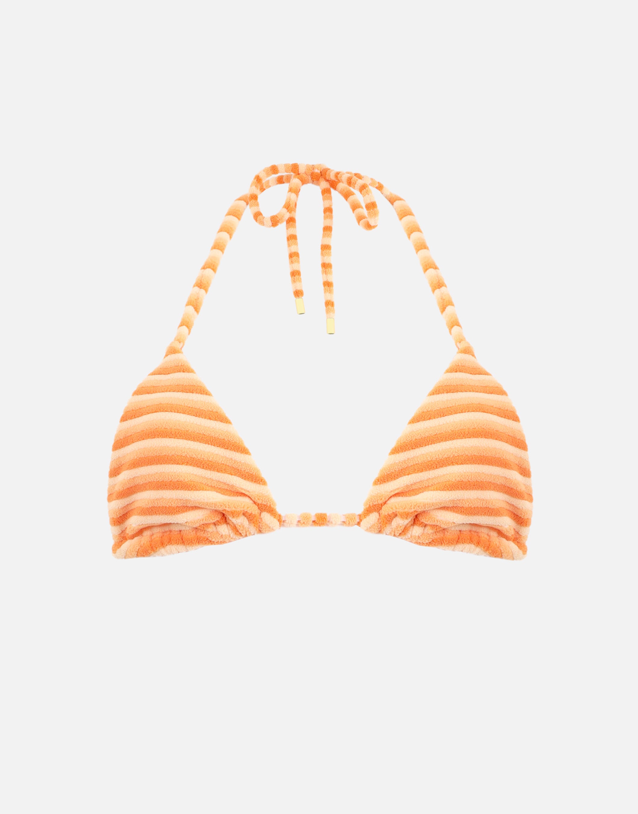 Fibi Towelling Stripe Triangle Bikini Top In Orange | SIMMI London