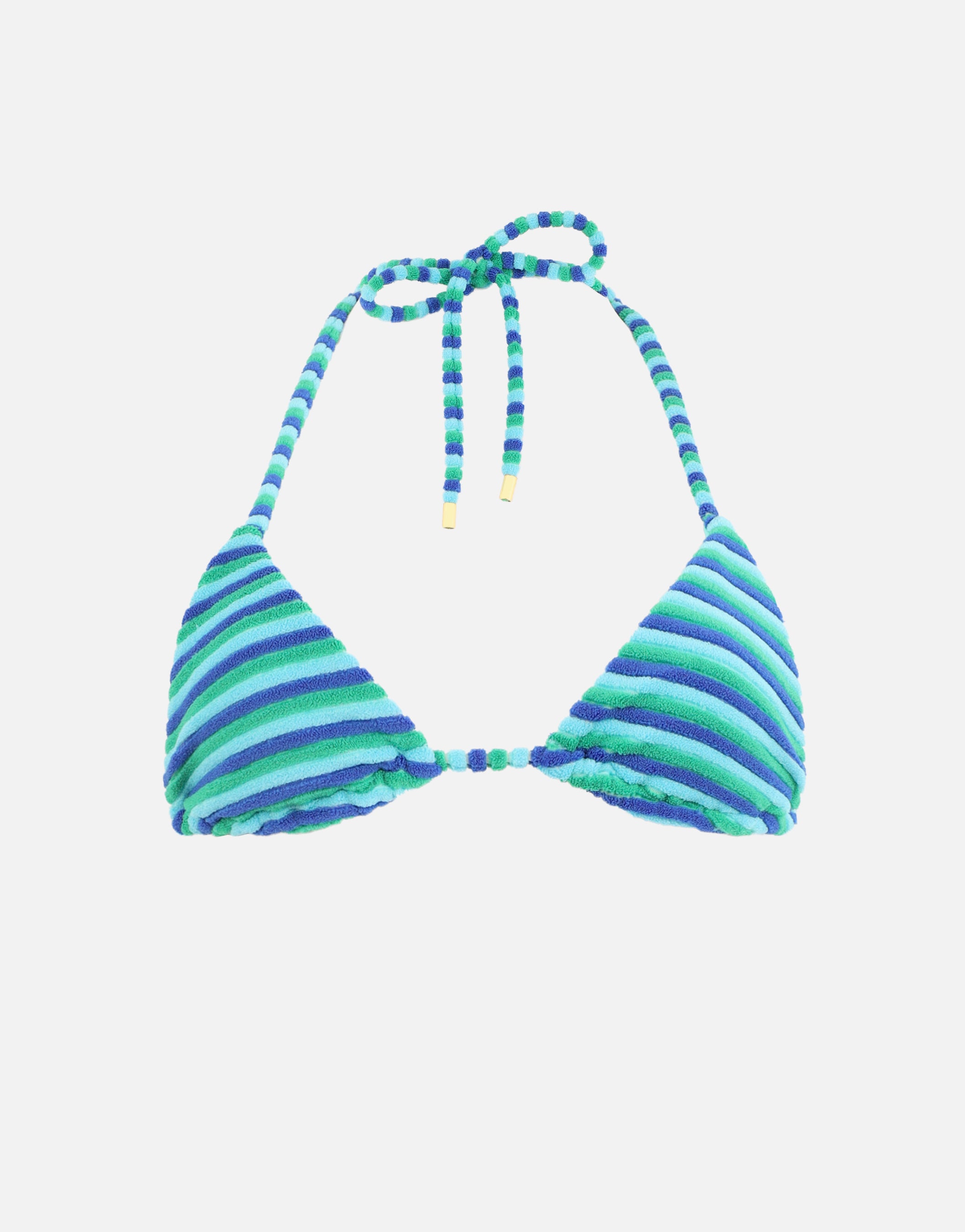 Fibi Towelling Stripe Triangle Bikini Top in blue