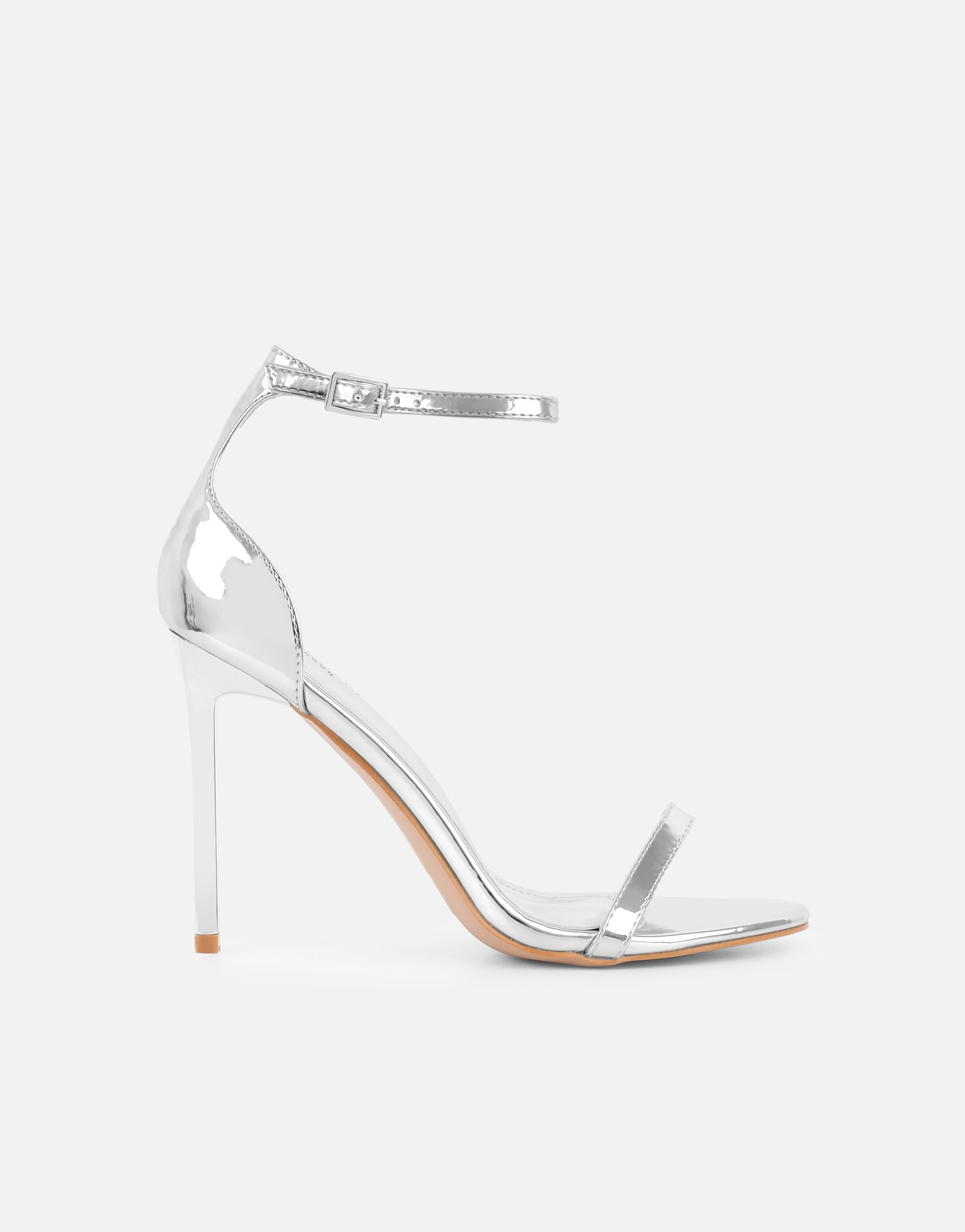 Gabby Silver Mirror Barely There Heeled Sandals | SIMMI London