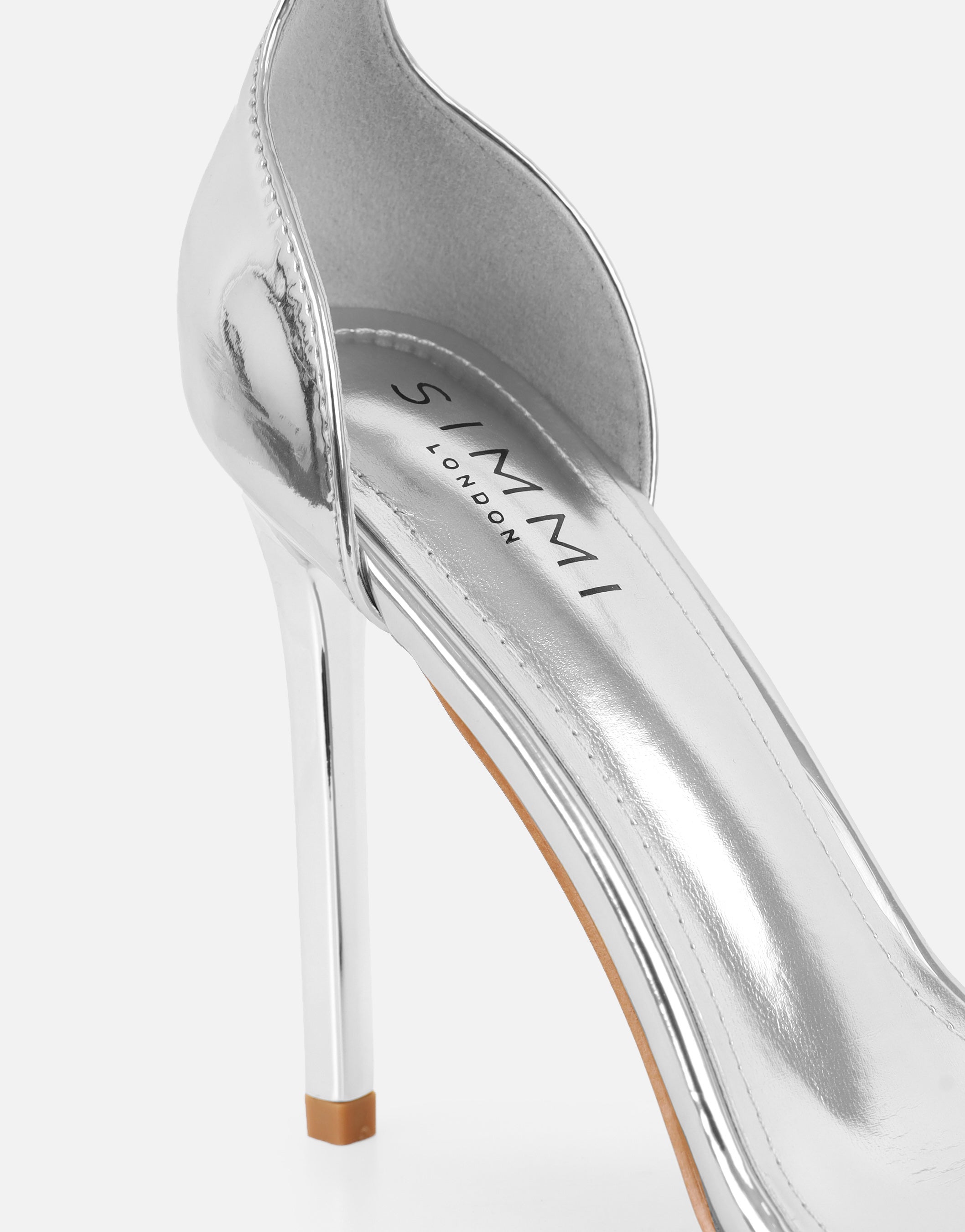 Gabby Silver Mirror Barely There Heeled Sandals | SIMMI London