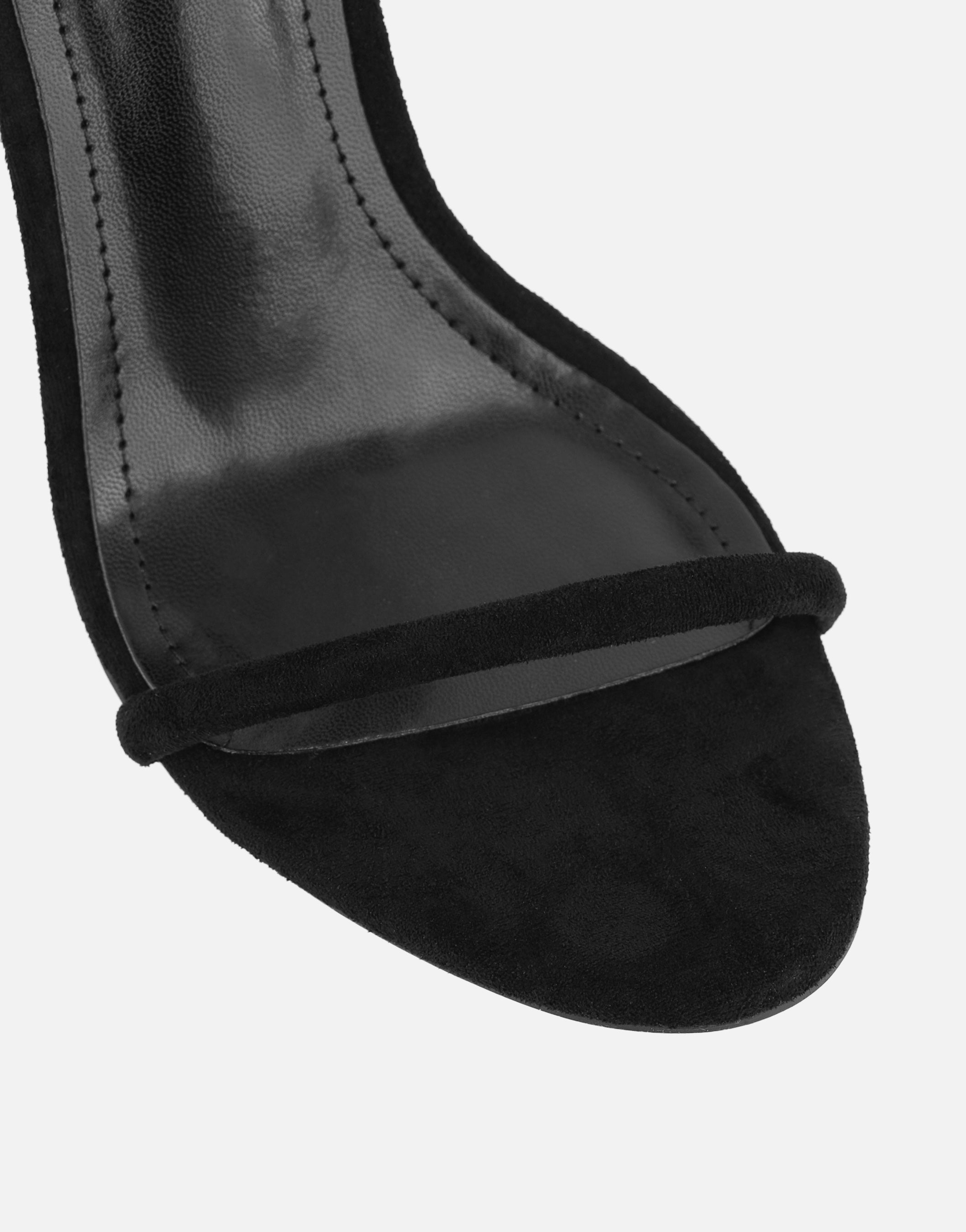 Amari Black Suede Barely There Heeled Sandals | SIMMI London