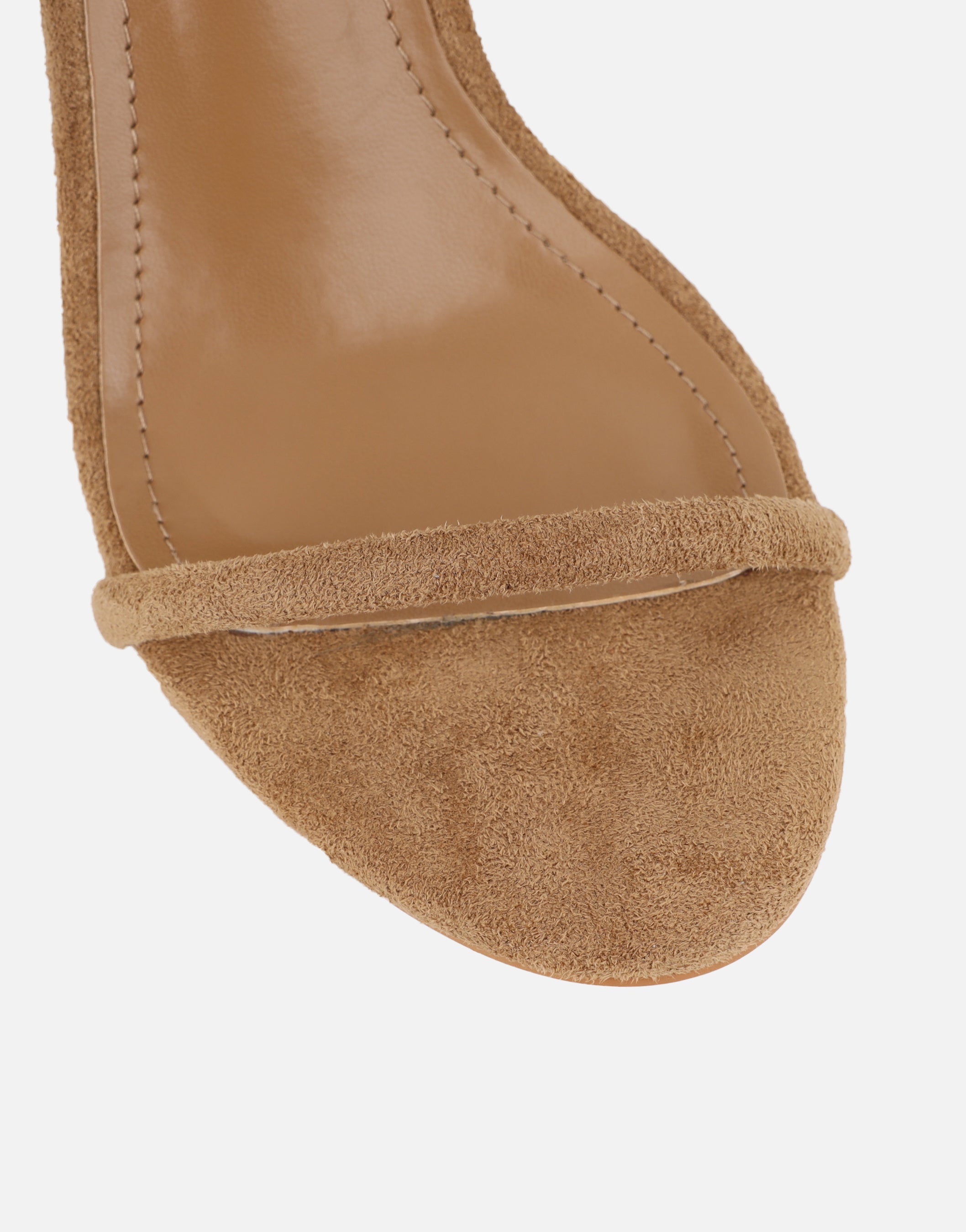 Amari Dark Beige Suede Barely There Heeled Sandals | SIMMI London