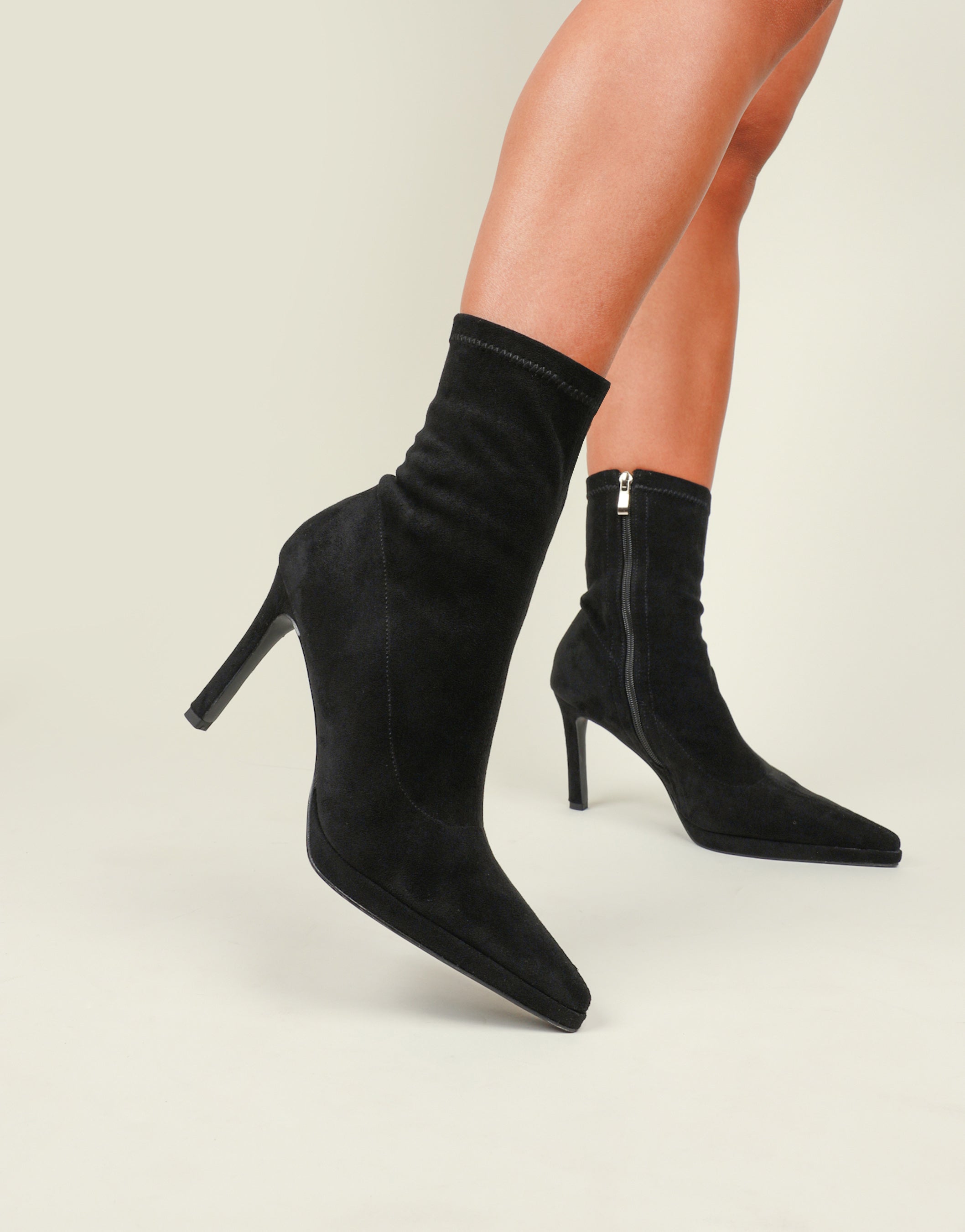 Grech Black Suedette Pointed Heeled Boots | SIMMI London