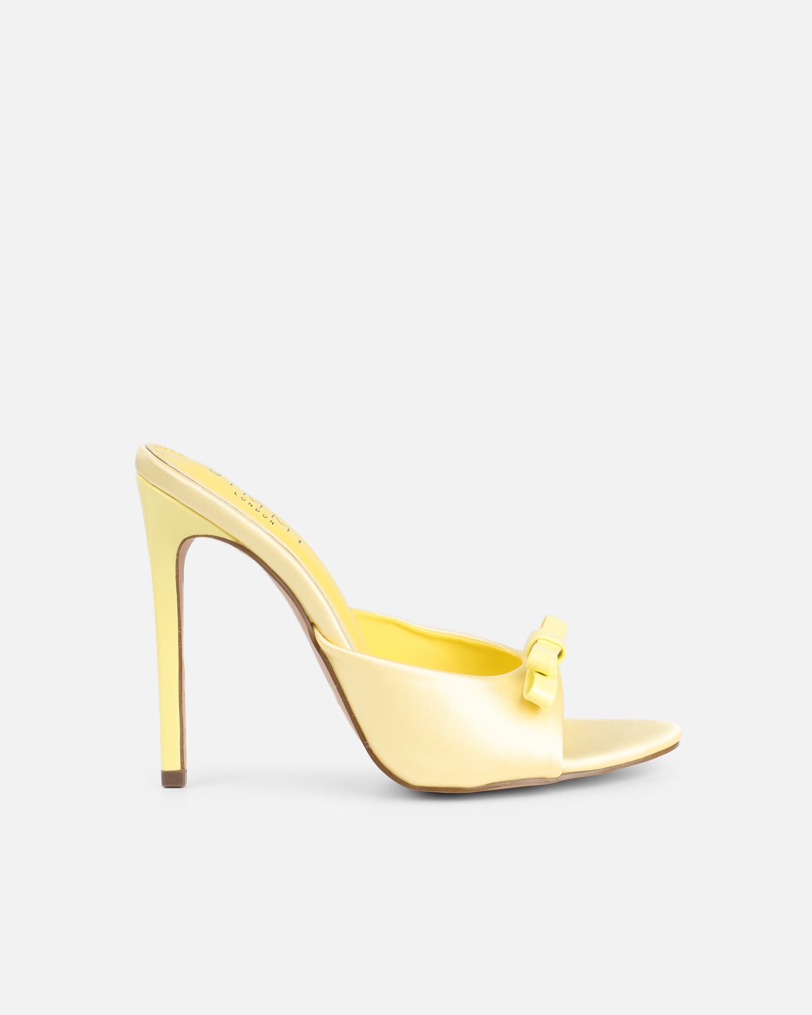 Halima Butter Yellow Satin Bow Detail Heeled Mules | SIMMI London
