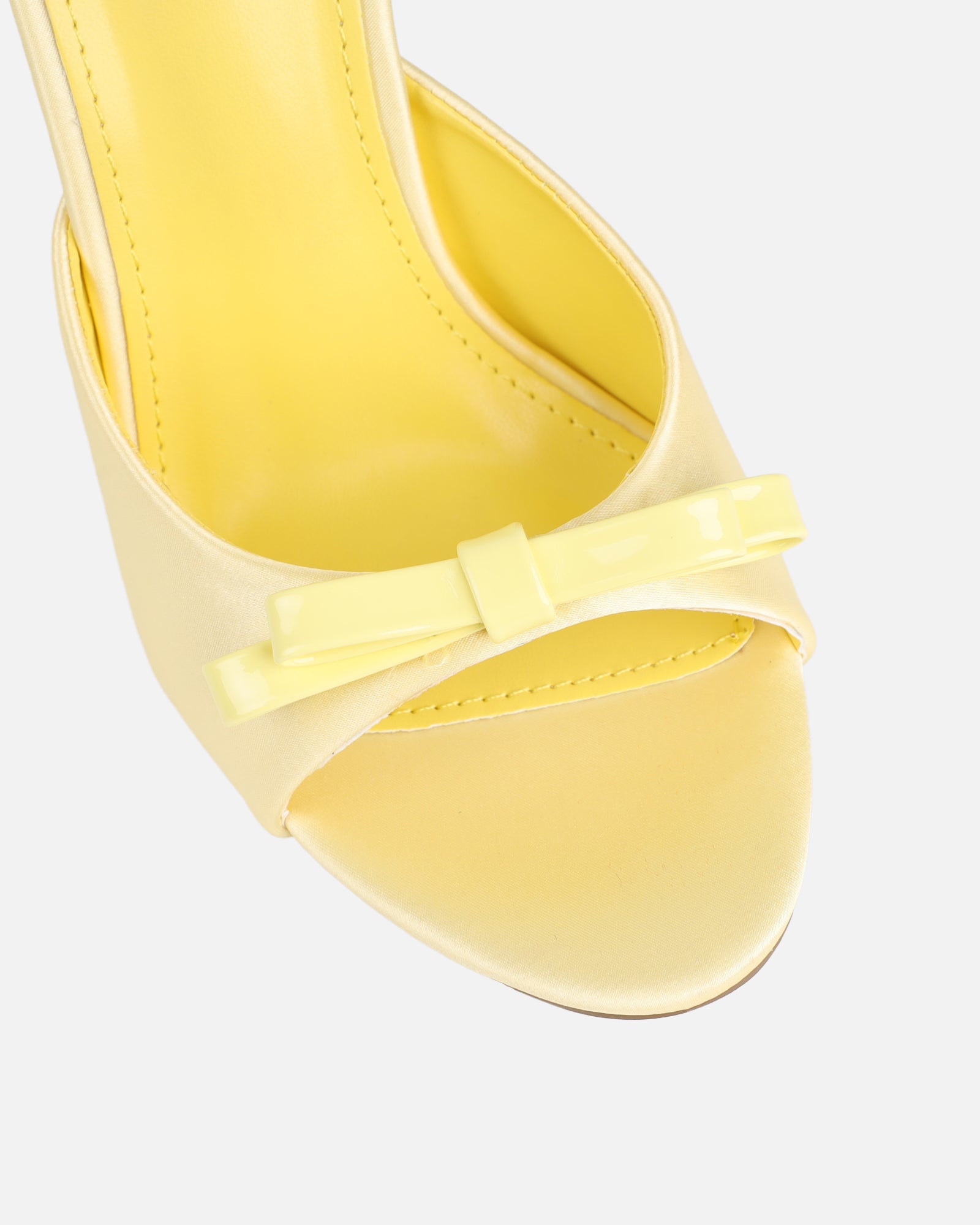 Halima Butter Yellow Satin Bow Detail Heeled Mules | SIMMI London