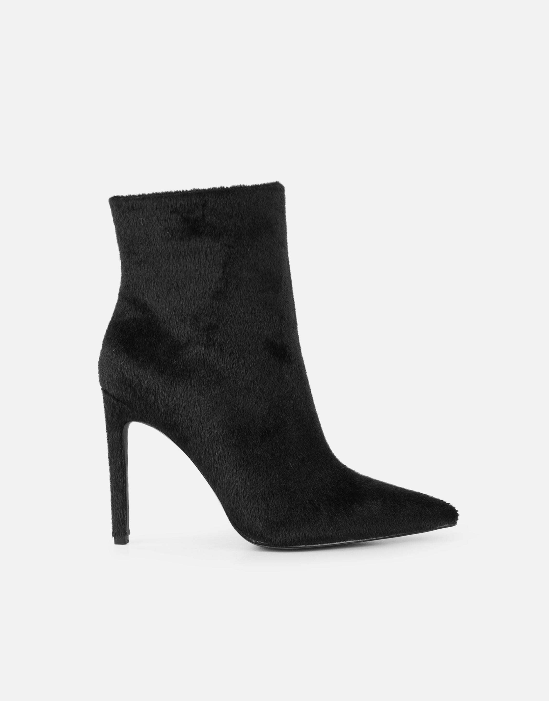 Harvie Black Faux Pony Hair Heeled Ankle Boots | SIMMI London