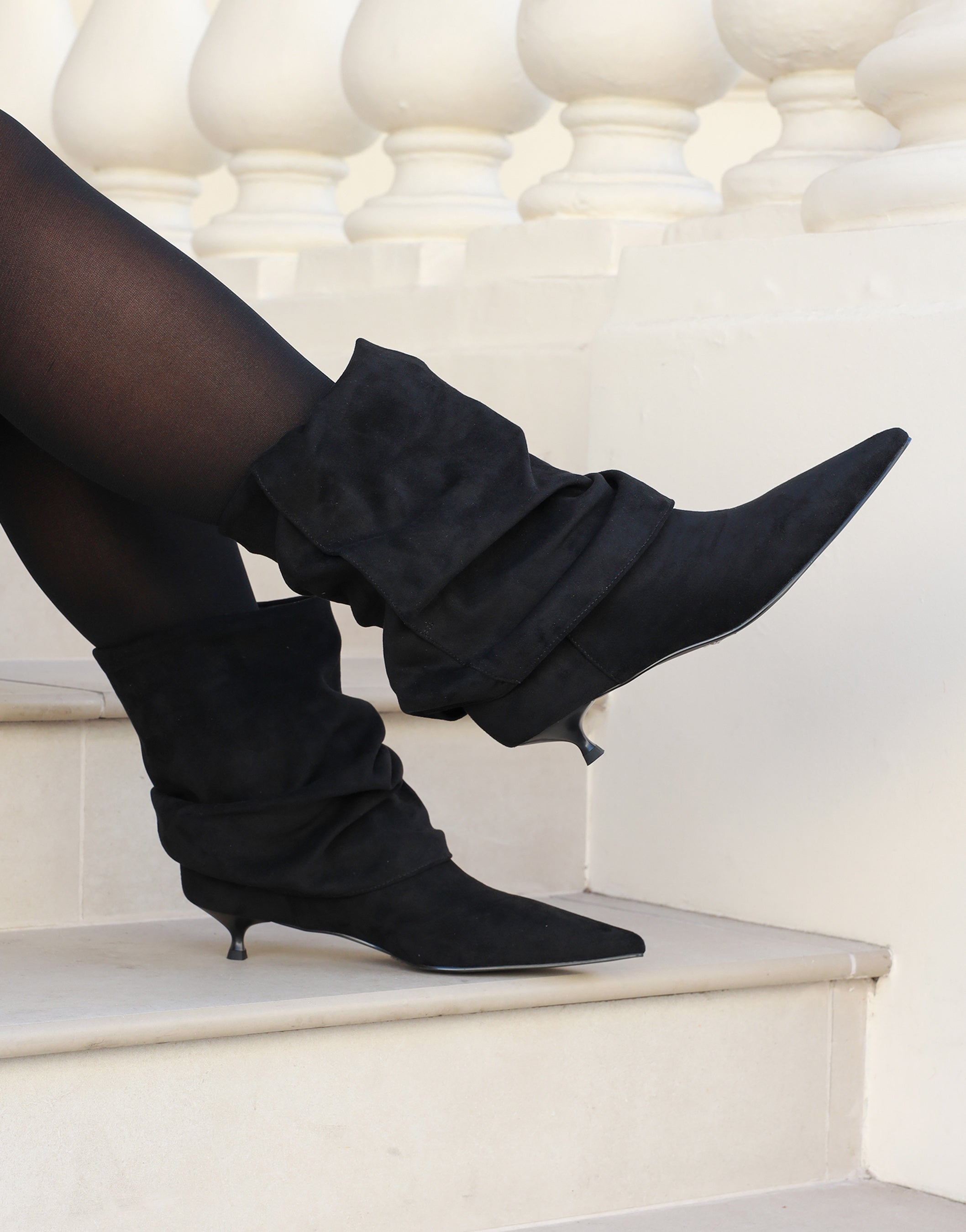 Dixee Black Suedette Ruched Foldover Pixie Boots | SIMMI London