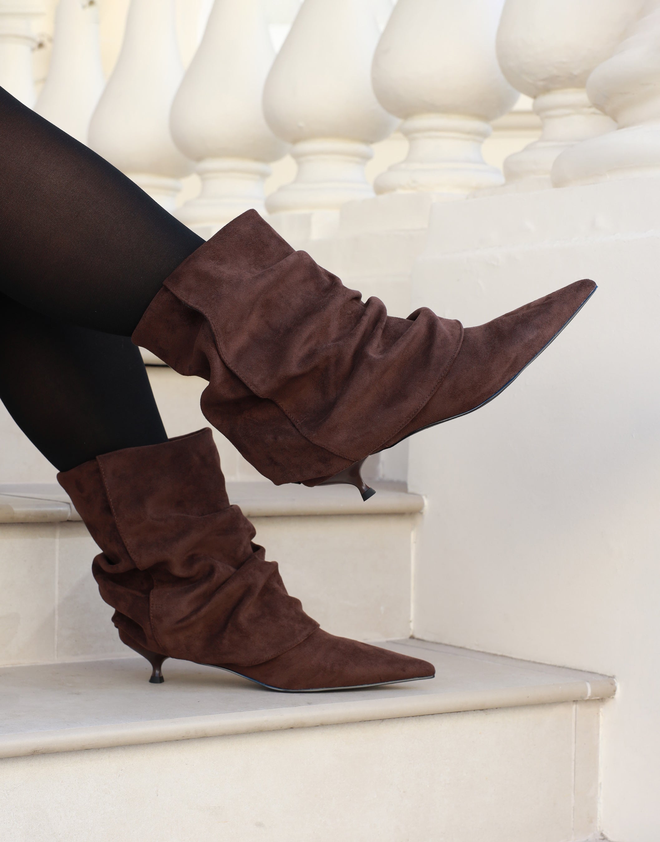 Dixee Brown Suedette Ruched Foldover Pixie Boots | SIMMI London