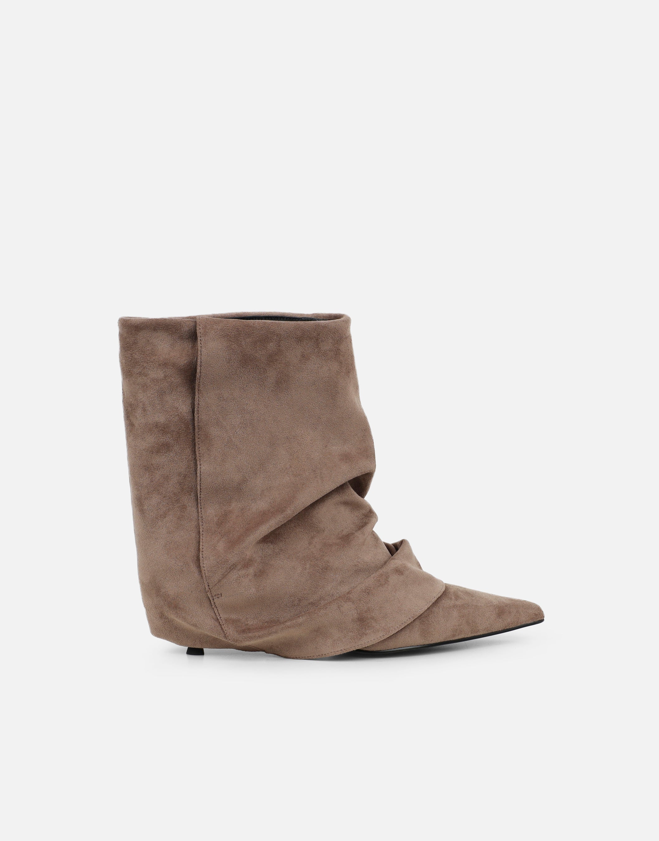 Dixee Taupe Suede Foldover Ruched Pixie Boots | SIMMI London