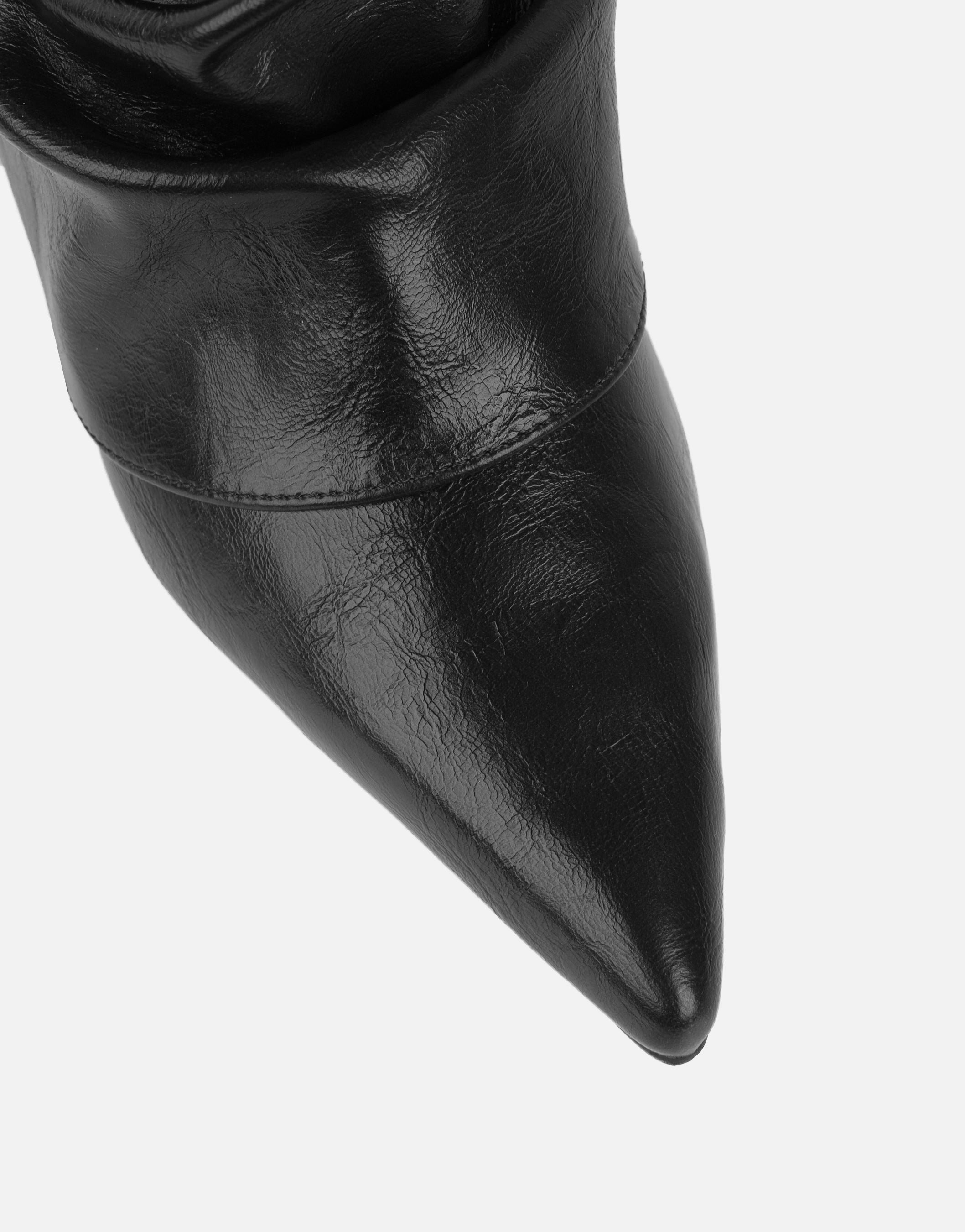 Hazel Black PU Ruched Pointed Heeled Boots | SIMMI London