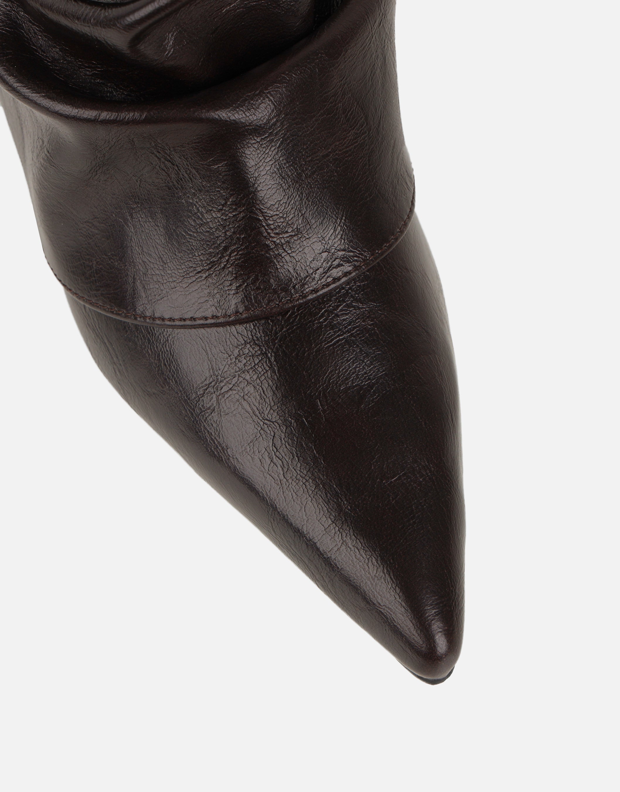 Hazel Brown PU Ruched Pointed Heeled Boots | SIMMI London