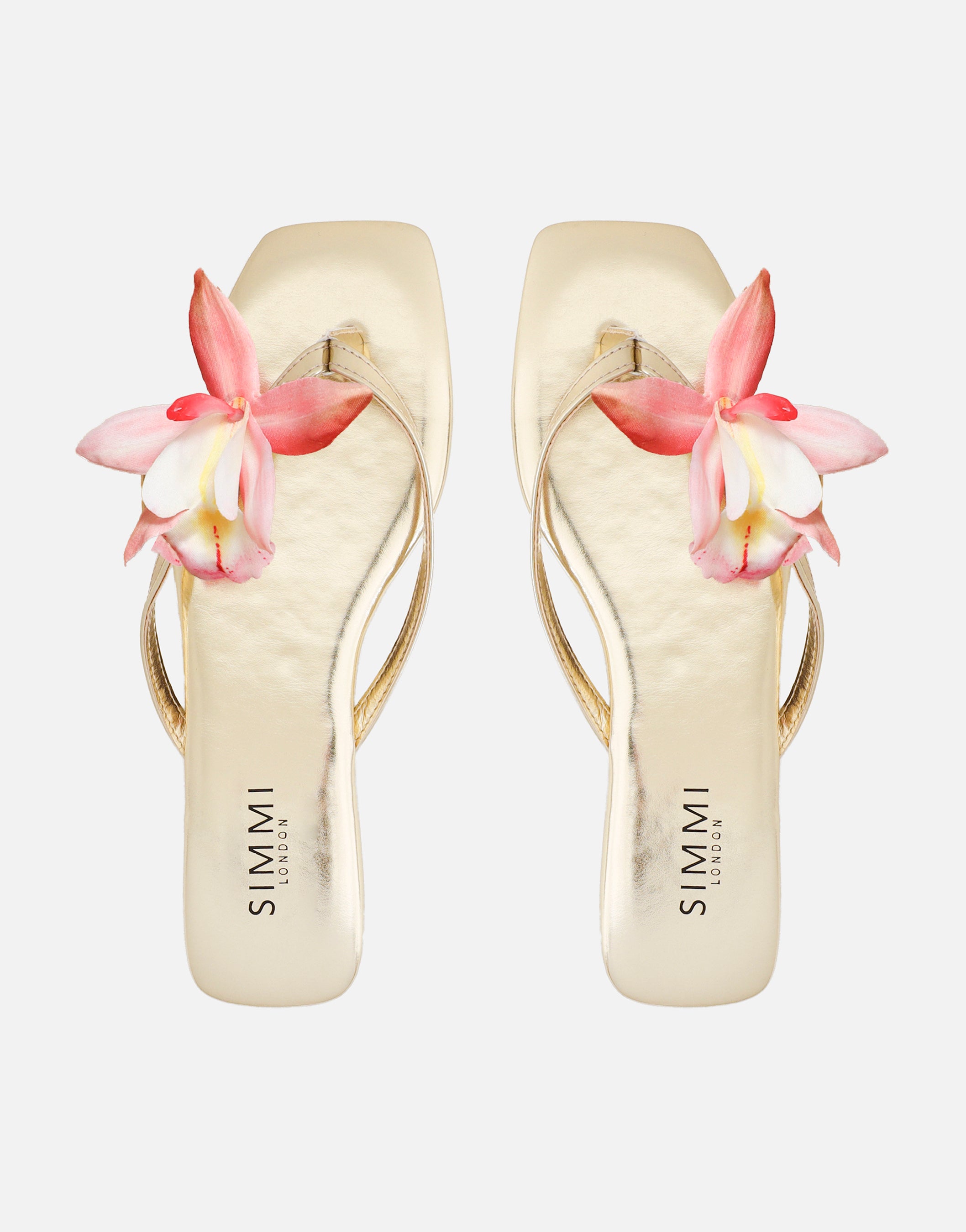 Hannah Gold Metallic Flower Detail Flat Sandals | SIMMI London