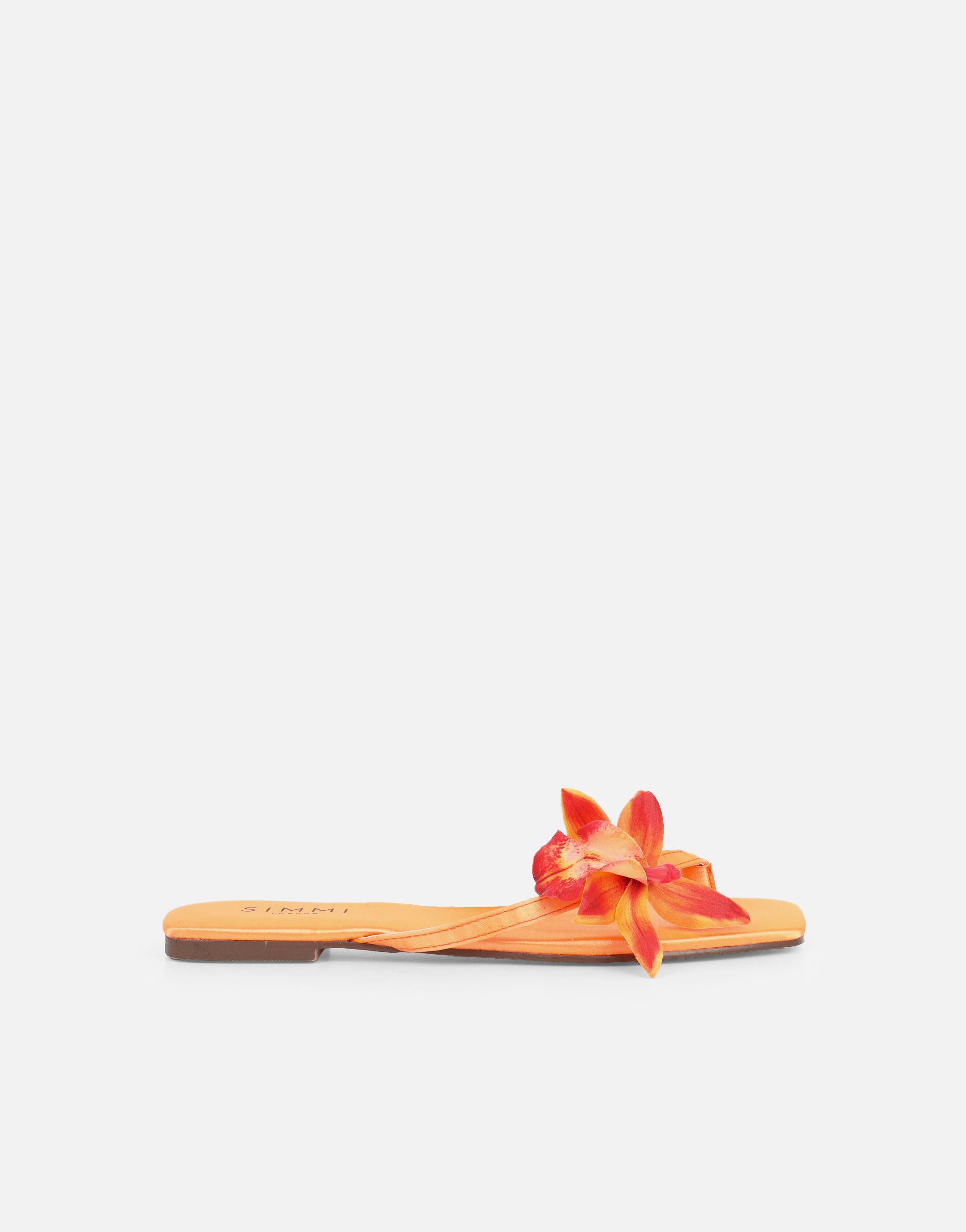 Hannah Orange Satin Flower Detail Flat Sandals