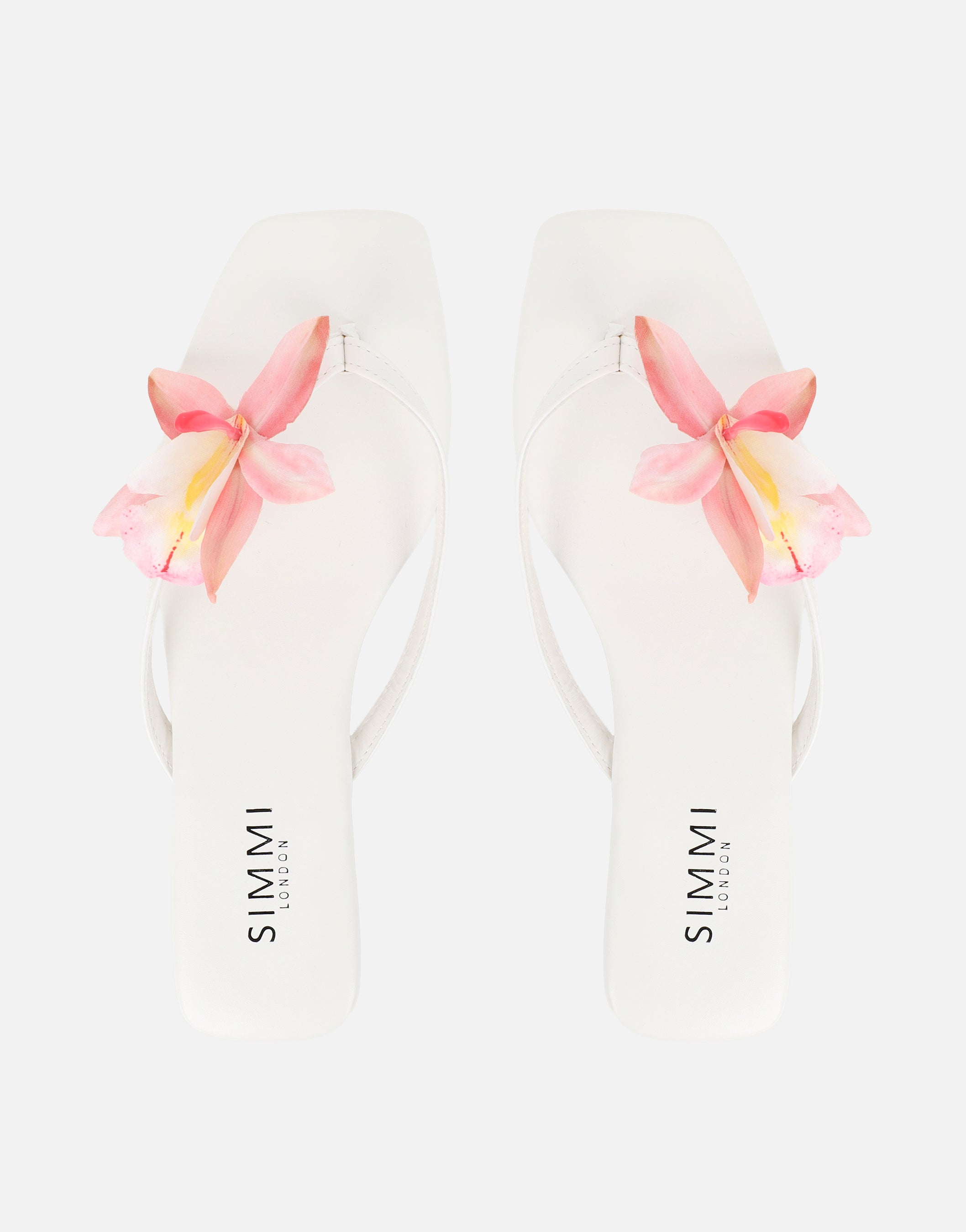 Hannah White Flower Detail Flat Sandals | SIMMI London
