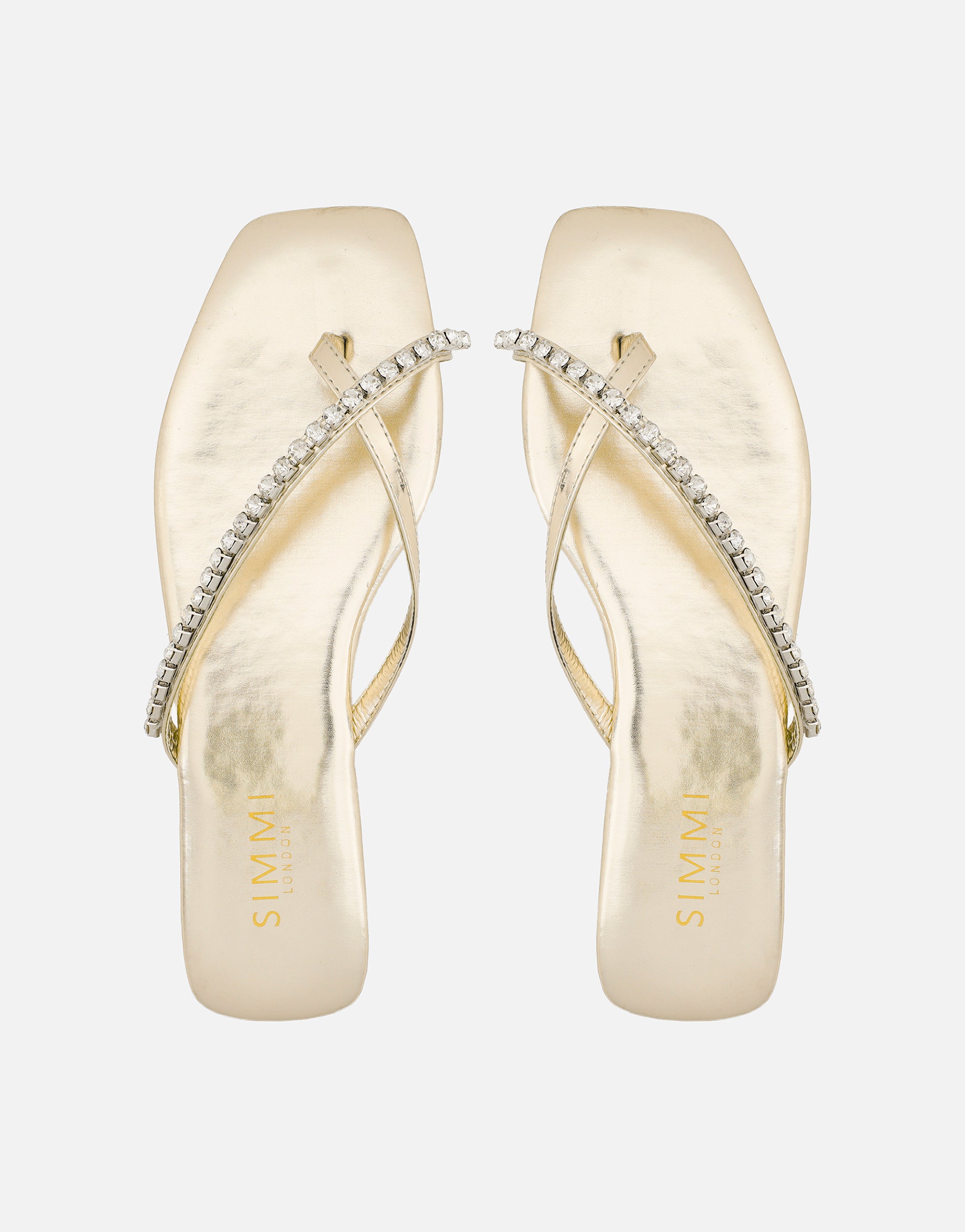 May Gold Mirror Toe Thong Diamante Flat Sandals | SIMMI London