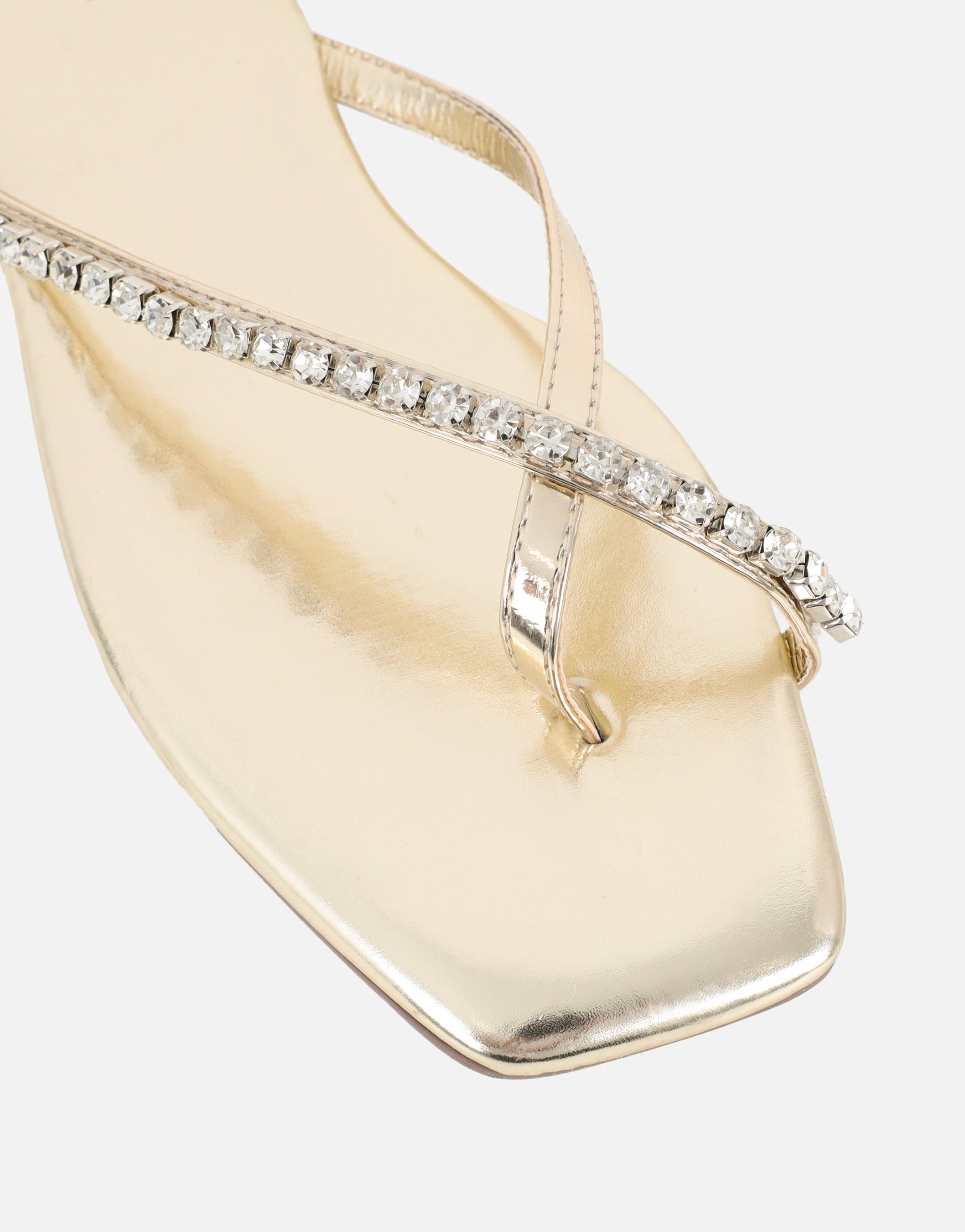 May Gold Mirror Toe Thong Diamante Flat Sandals | SIMMI London