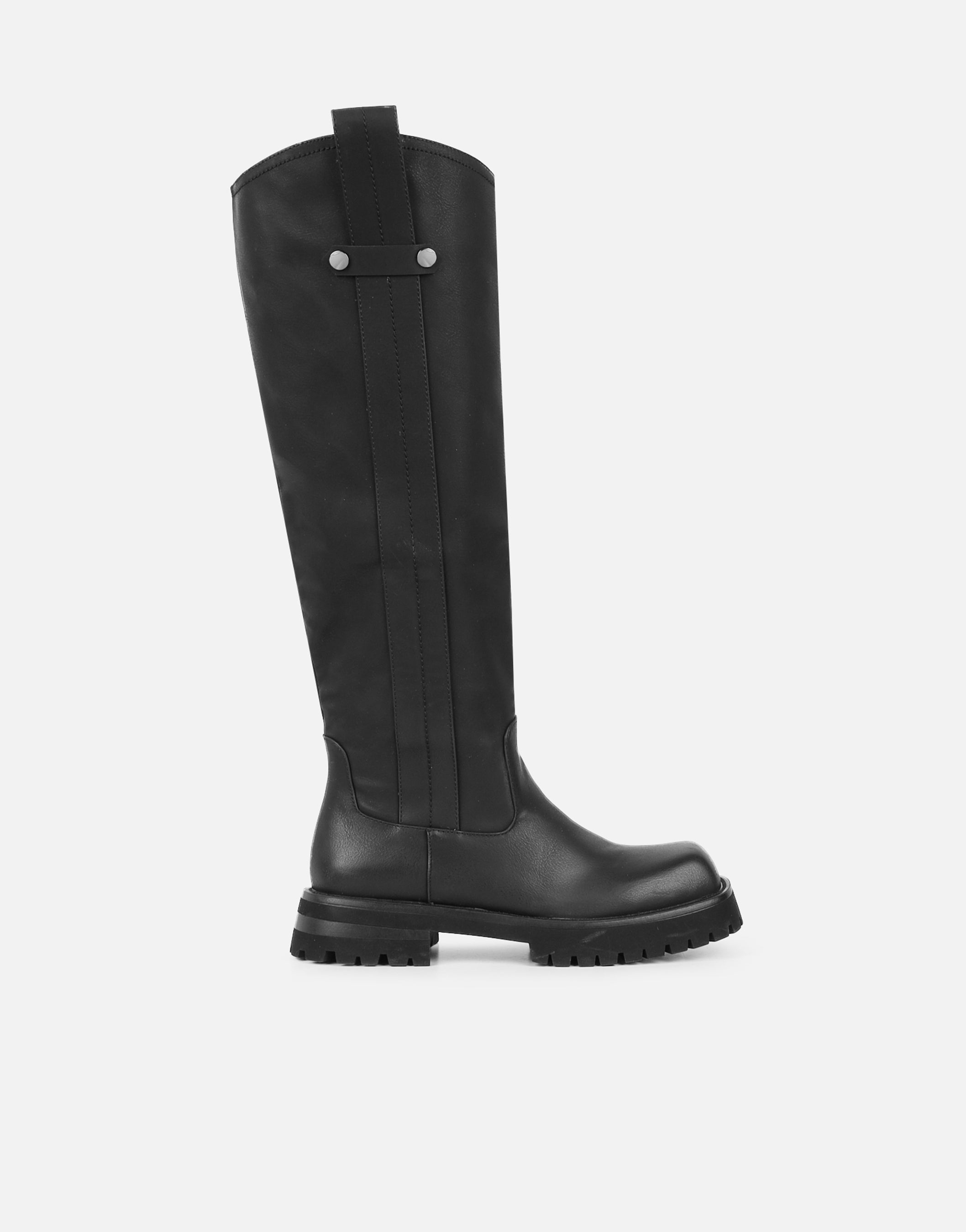 Miles Black Knee High Tab Detail Boots | SIMMI London