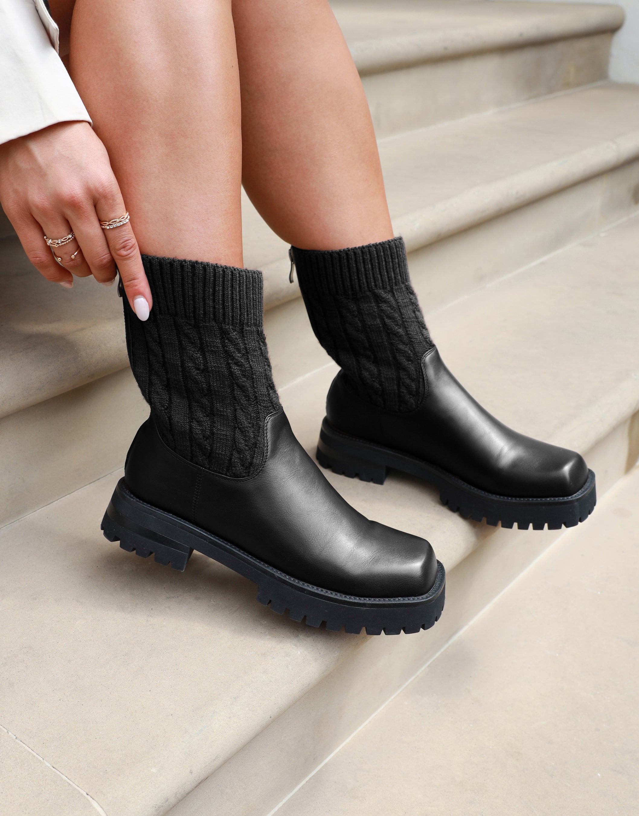 Drew Black Knit Ankle Boots | SIMMI London