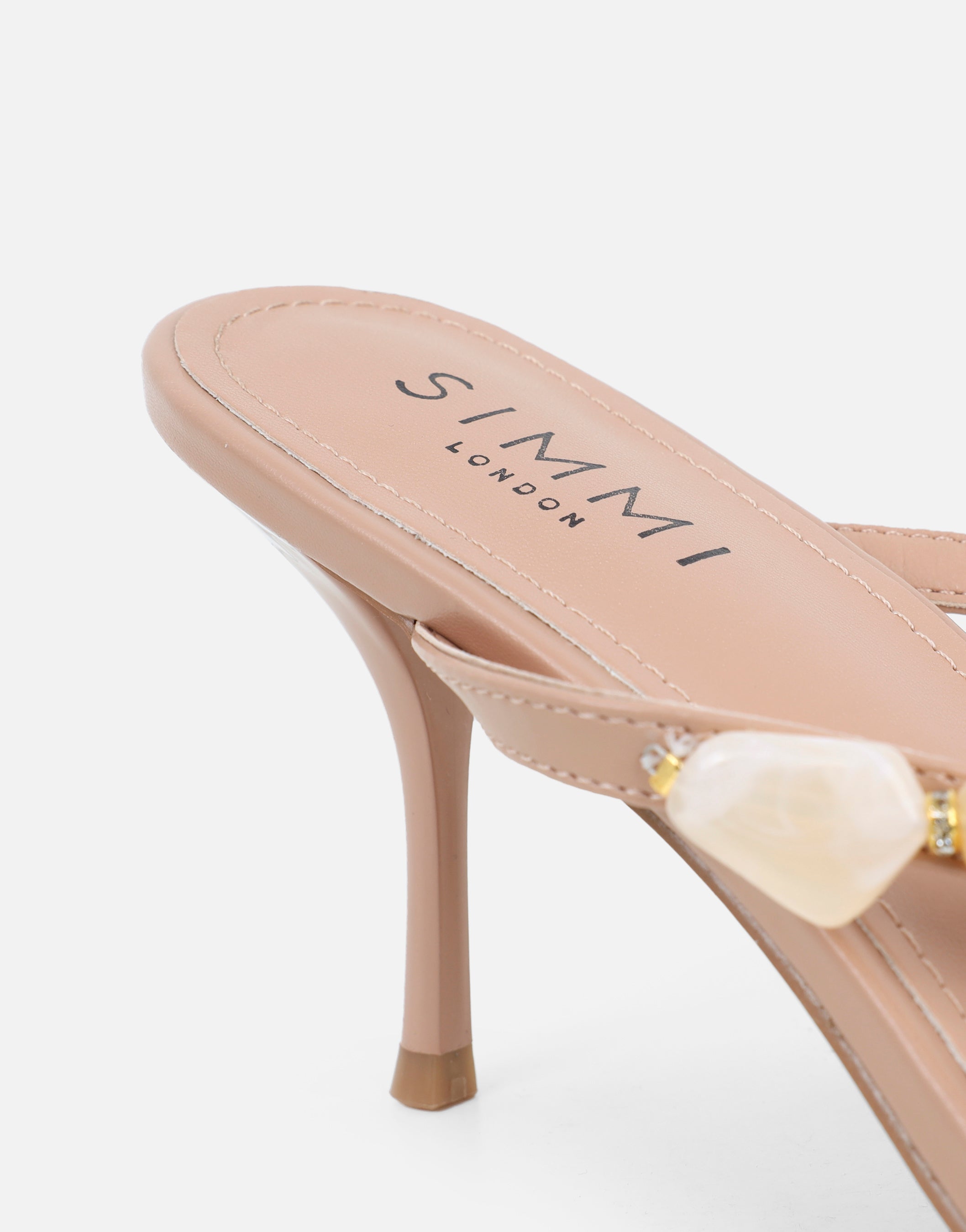 Carla Beige Embellished Toe Thong Mules | SIMMI London