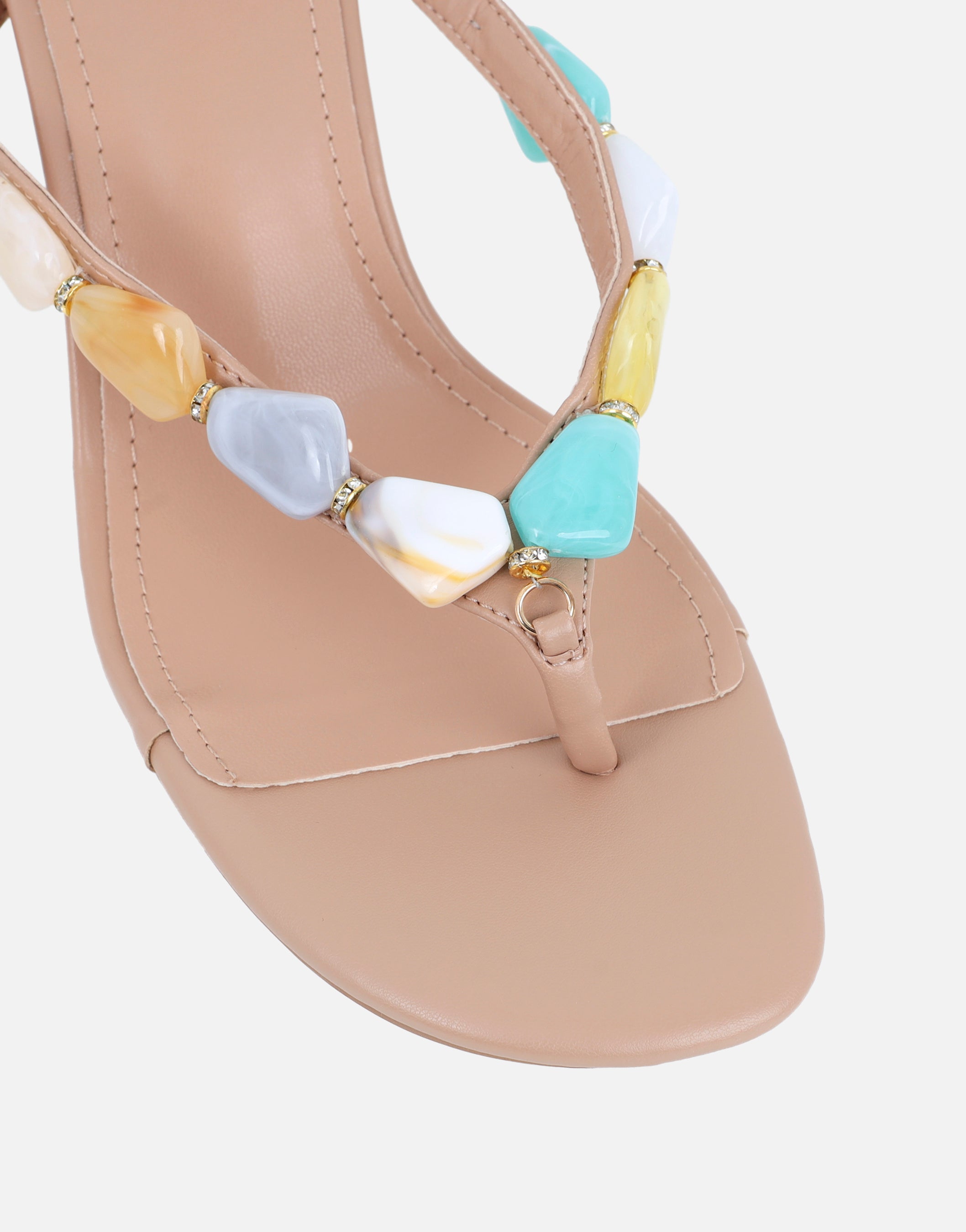 Carla Beige Embellished Toe Thong Mules | SIMMI London