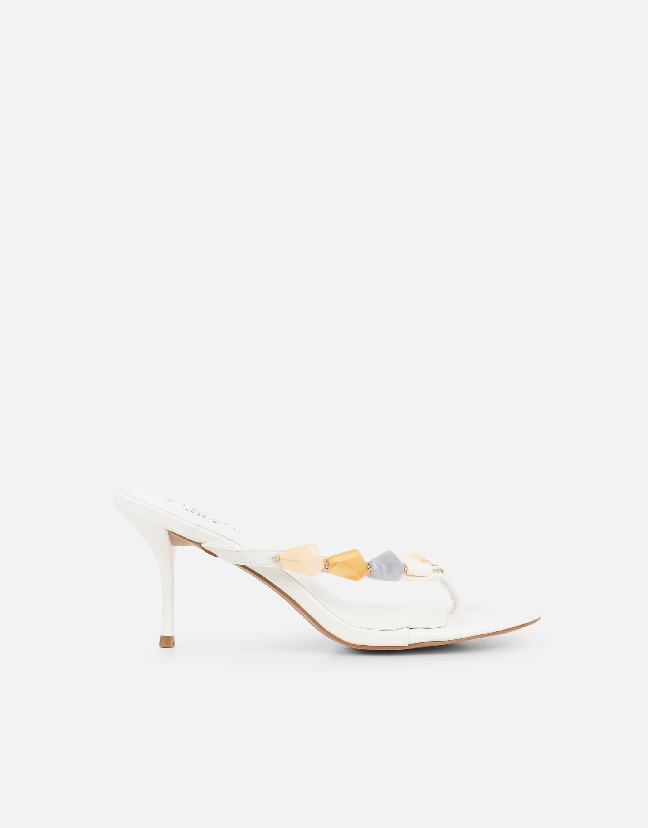 Carla White Embellished Toe Thong Mules | SIMMI London