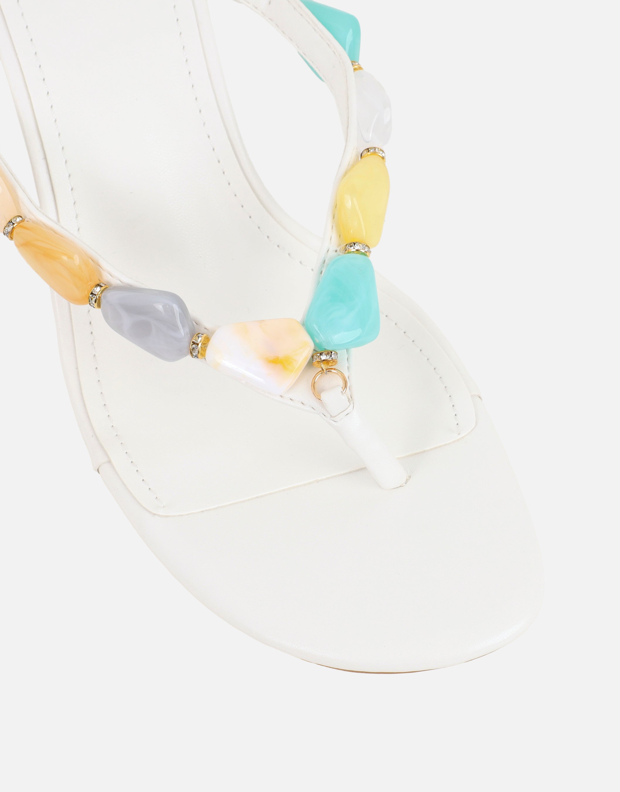 Carla White Embellished Toe Thong Mules | SIMMI London