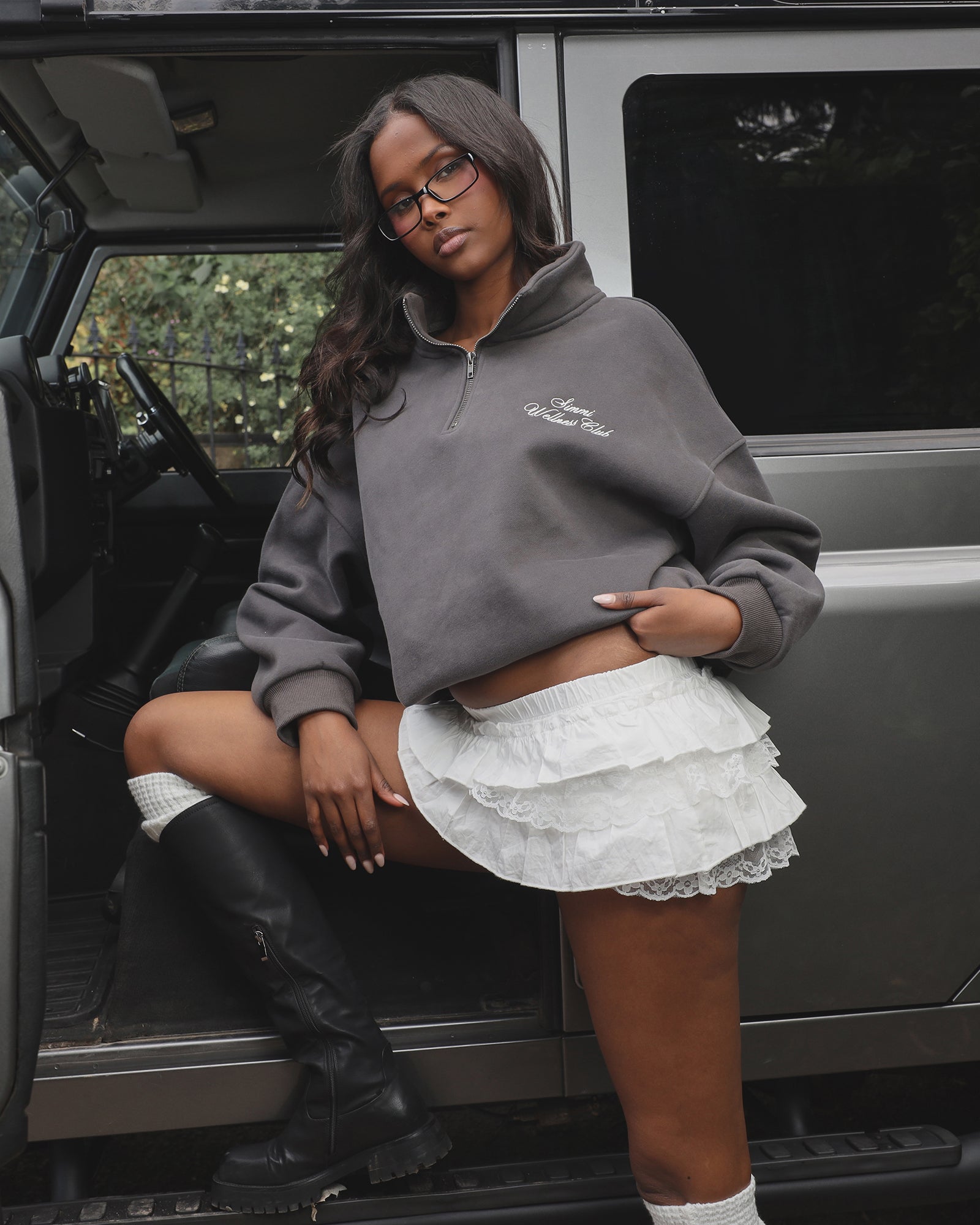 Ames Half Zip Slogan Sweatshirt in Slate | SIMMI London