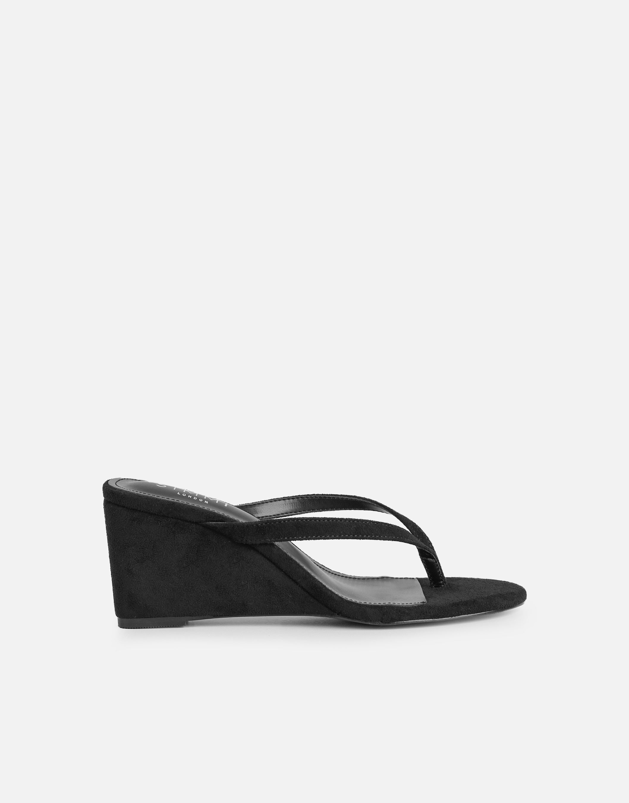 Immy Black Suede Toe Thong Wedge Sandals | SIMMI London