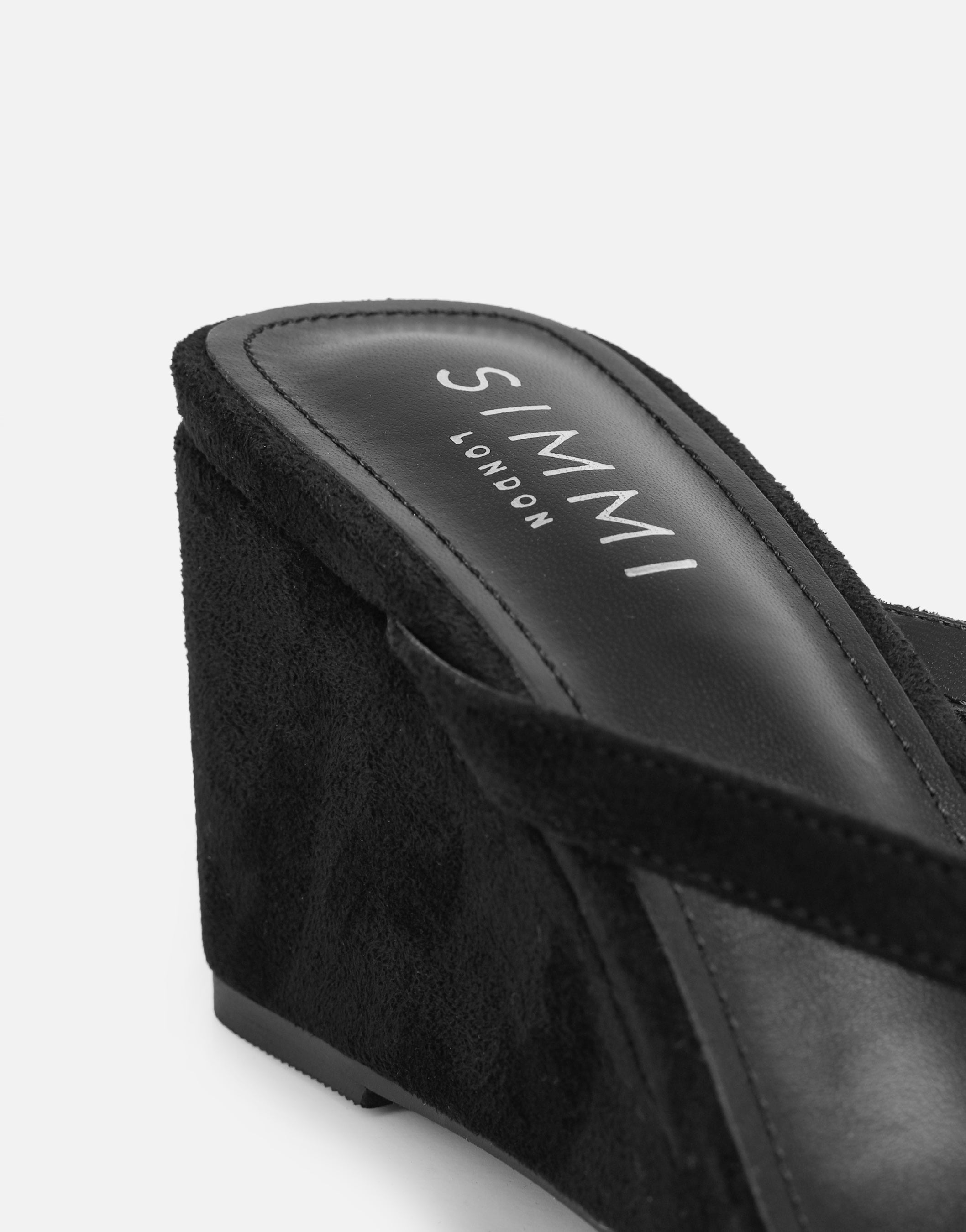 Immy Black Suede Toe Thong Wedge Sandals | SIMMI London
