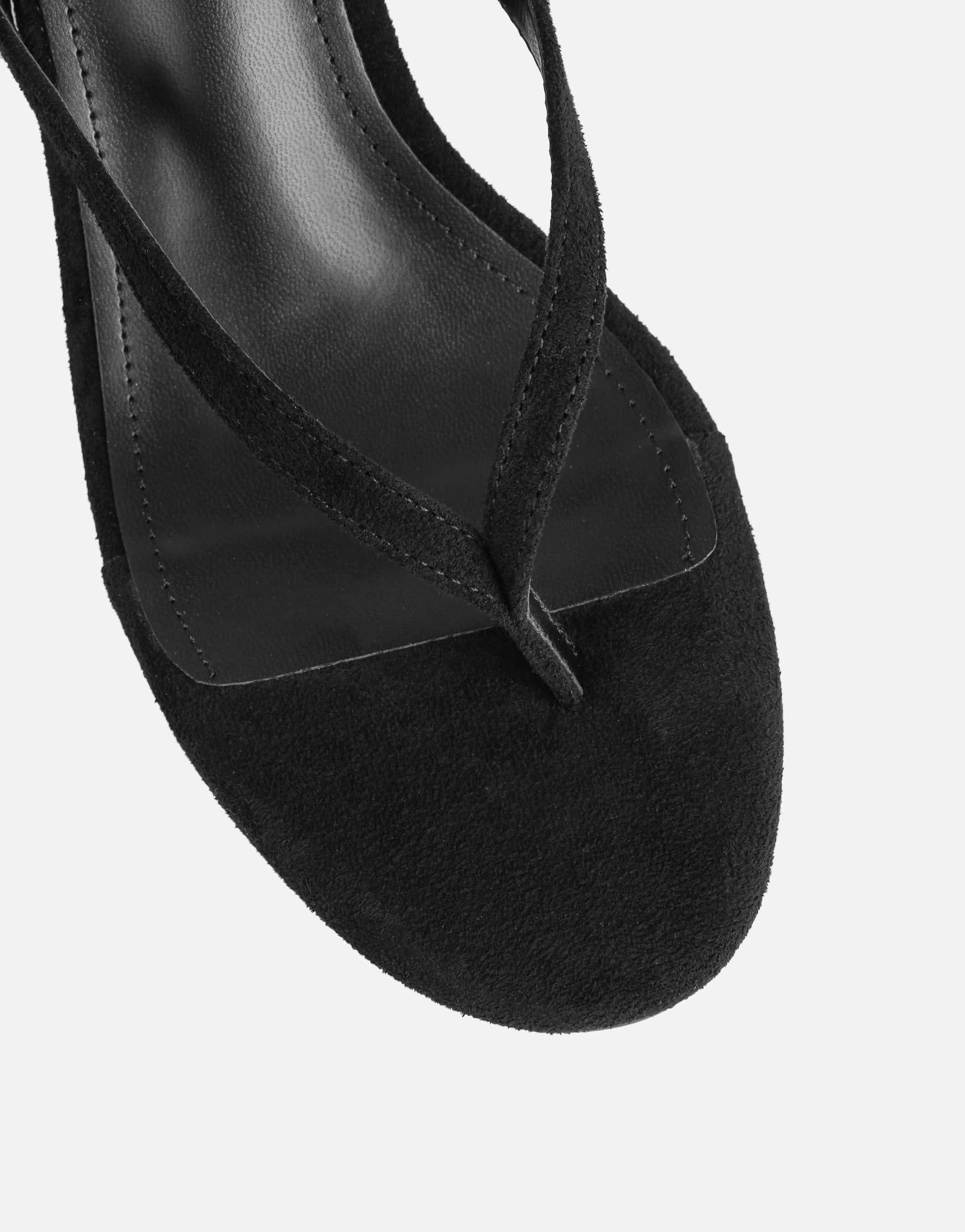 Immy Black Suede Toe Thong Wedge Sandals | SIMMI London