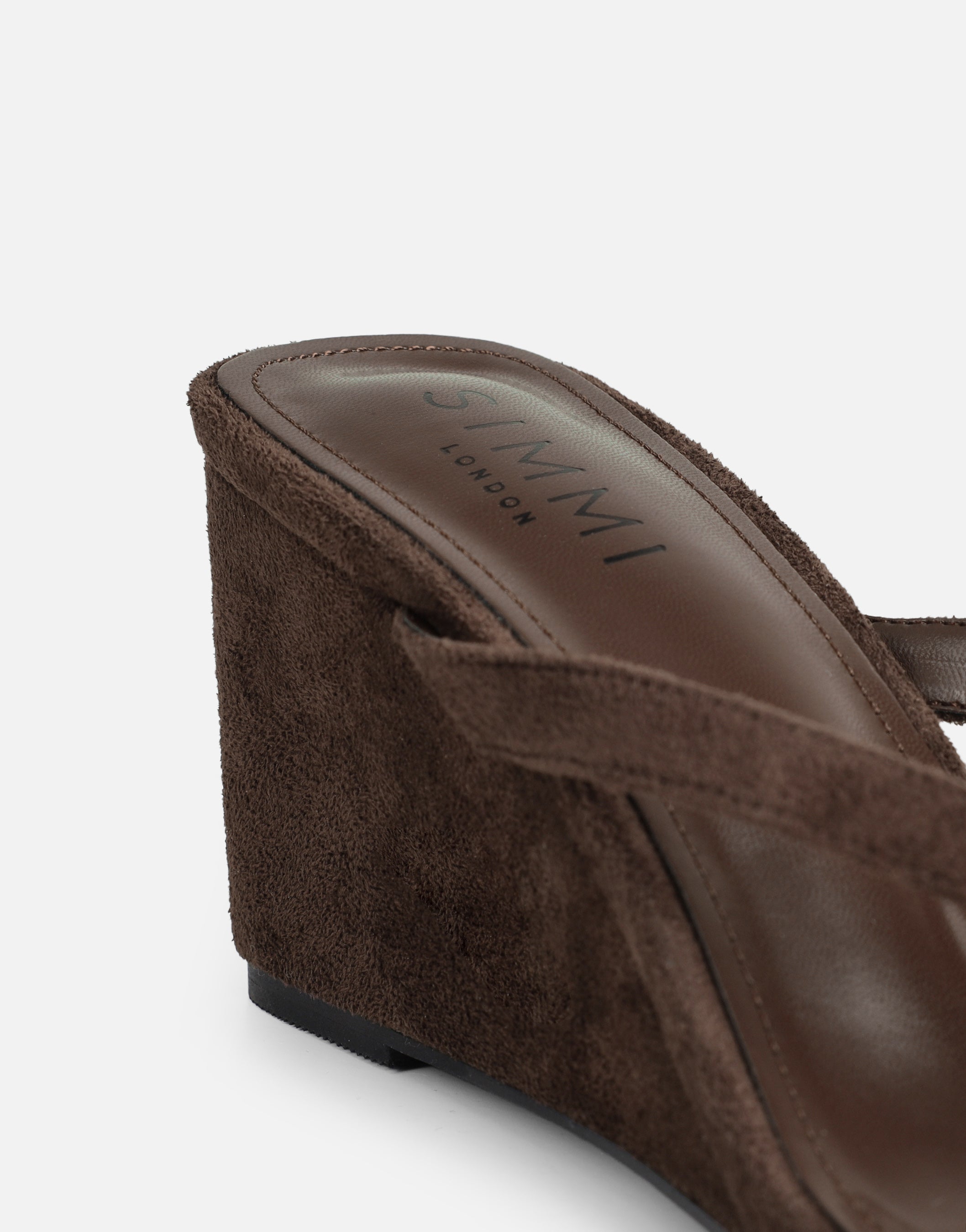 Immy Brown Suede Toe Post Wedge Sandals | SIMMI London