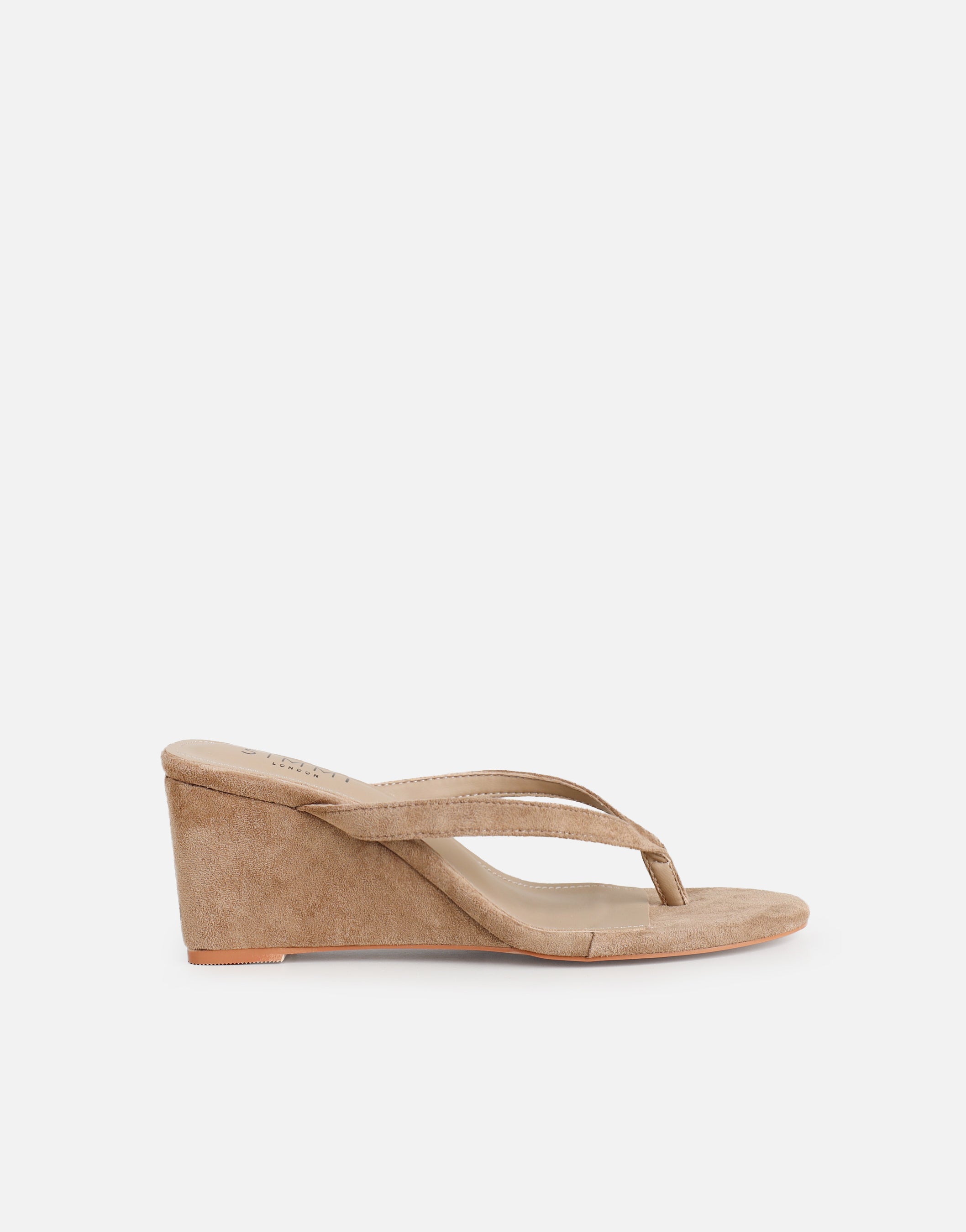 Immy Dark Beige Suede Toe Thong Wedge Sandals | SIMMI London