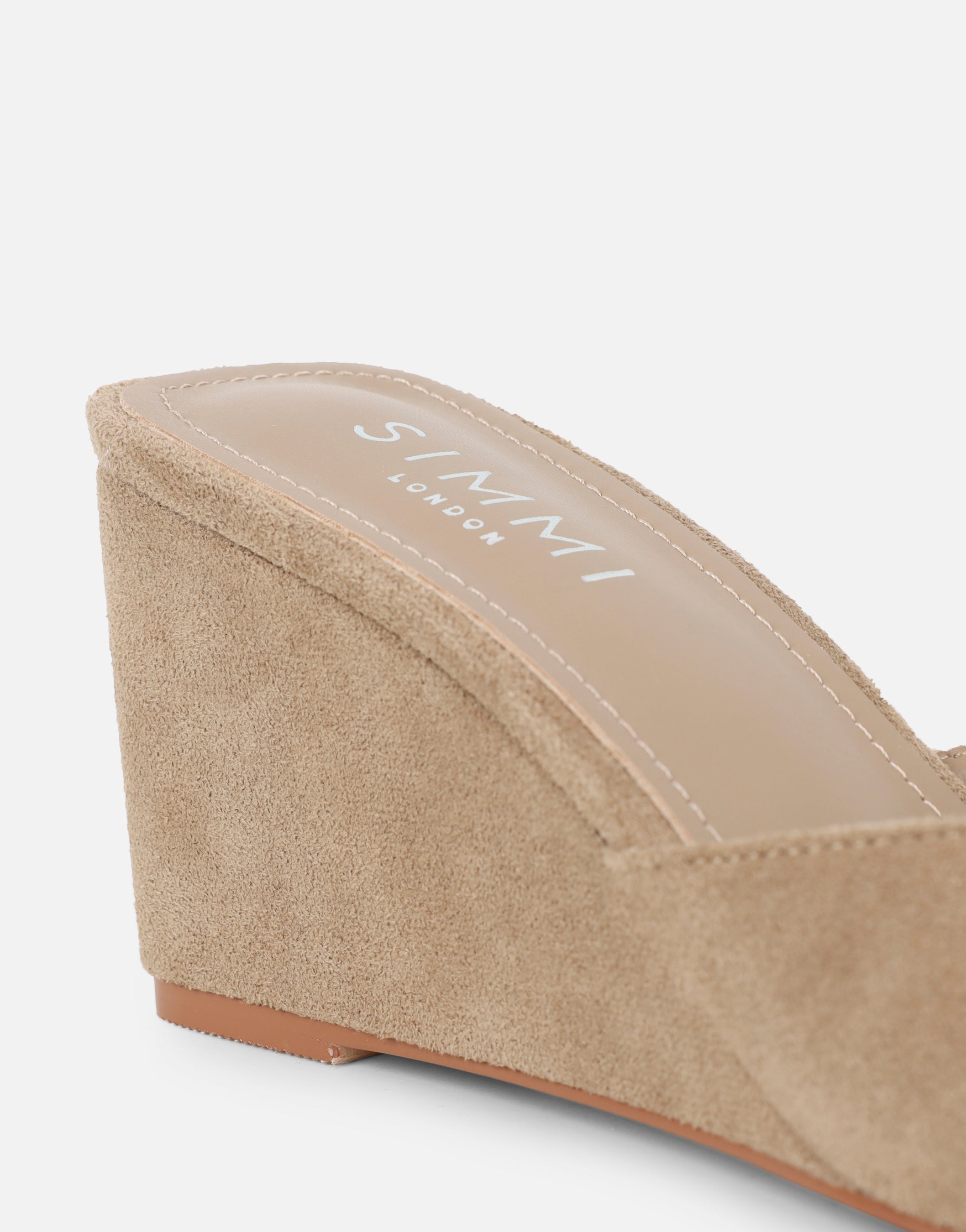 Iris Beige Suede Wedge Mules | SIMMI London
