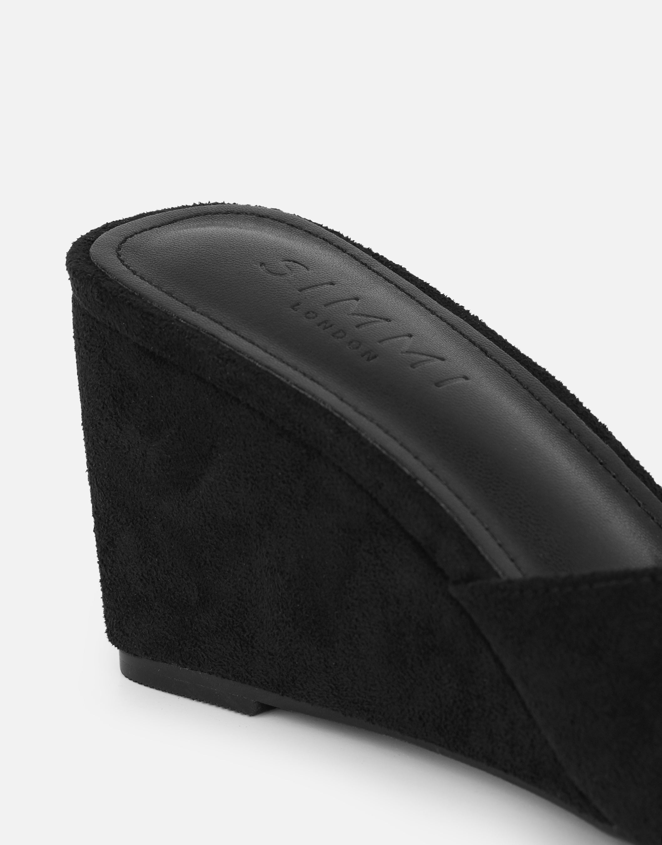 Iris Black Wedge Mules | SIMMI London