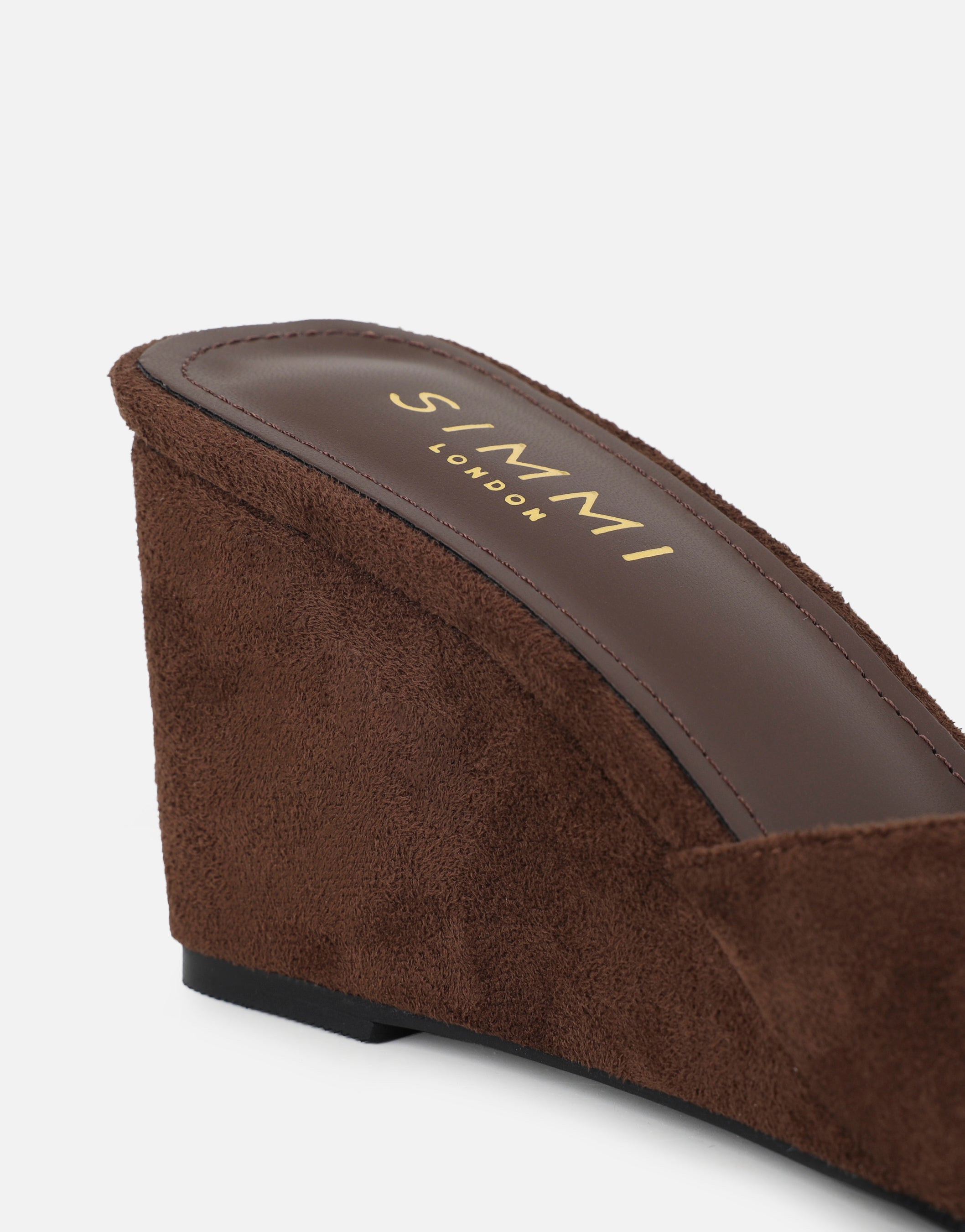 Iris Brown Suede Wedge Mules | SIMMI London