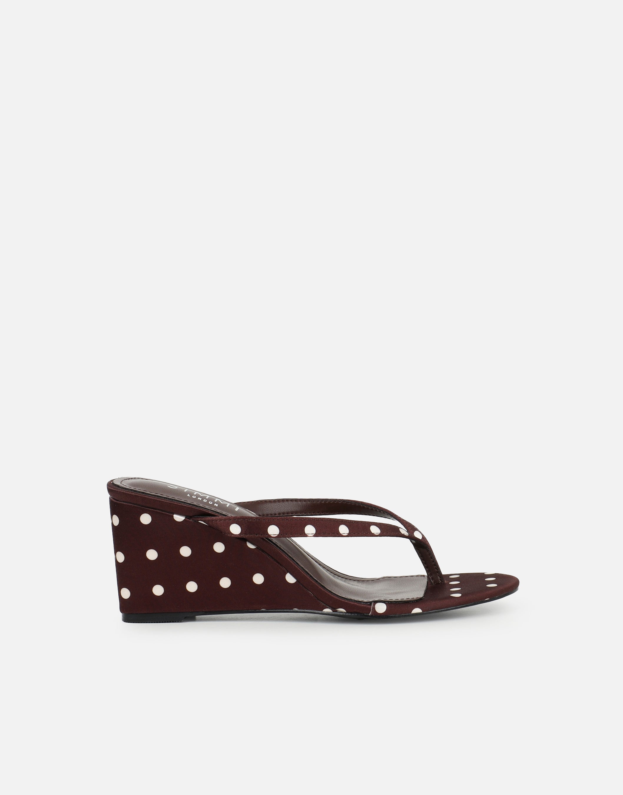 Emeriee Brown Polka Toe Post Wedge Sandals
