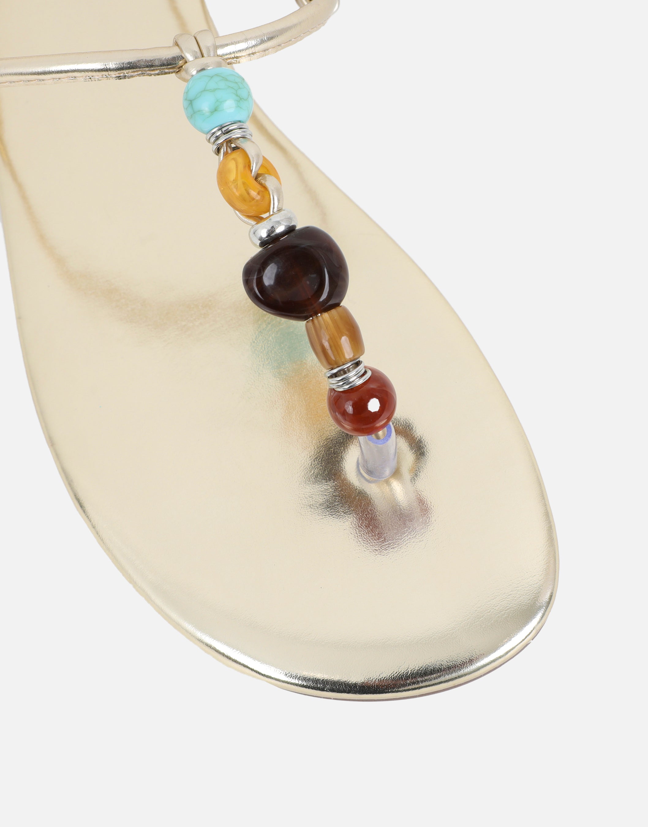 Isha Gold Metallic Beaded Flat Sandals | SIMMI London