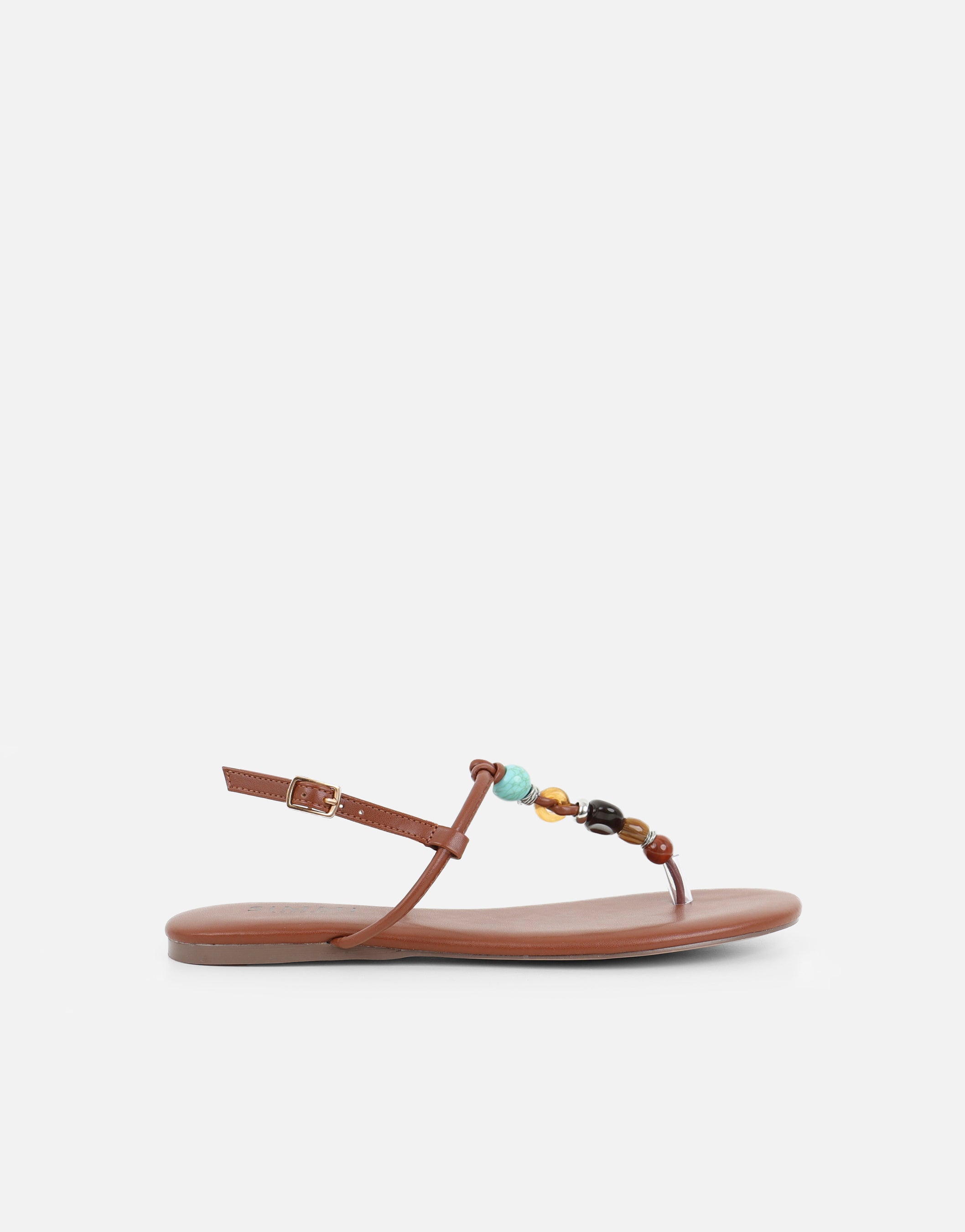 Isha Tan Beaded Flat Sandals | SIMMI London