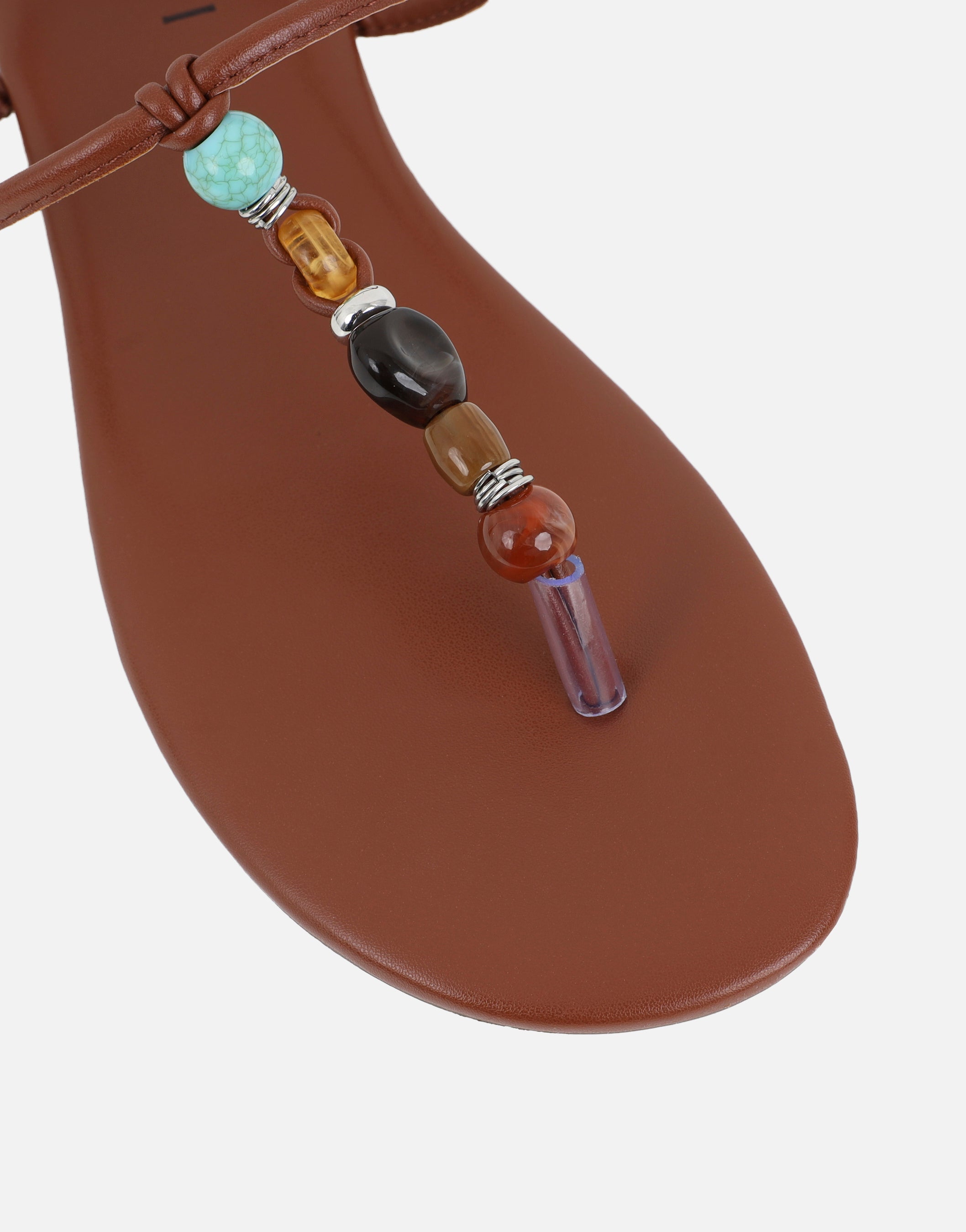 Isha Tan Beaded Flat Sandals | SIMMI London