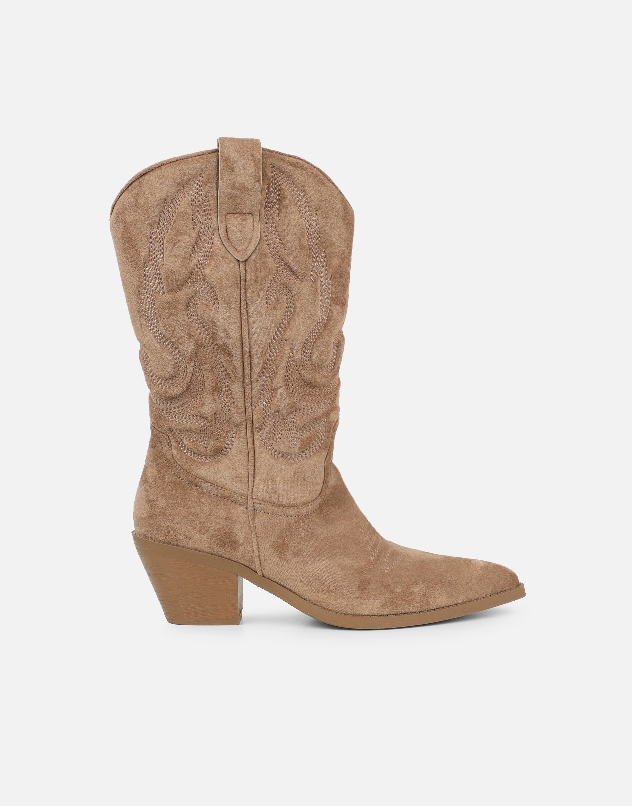 Ituama Beige Suede Embossed Western Boots | SIMMI London