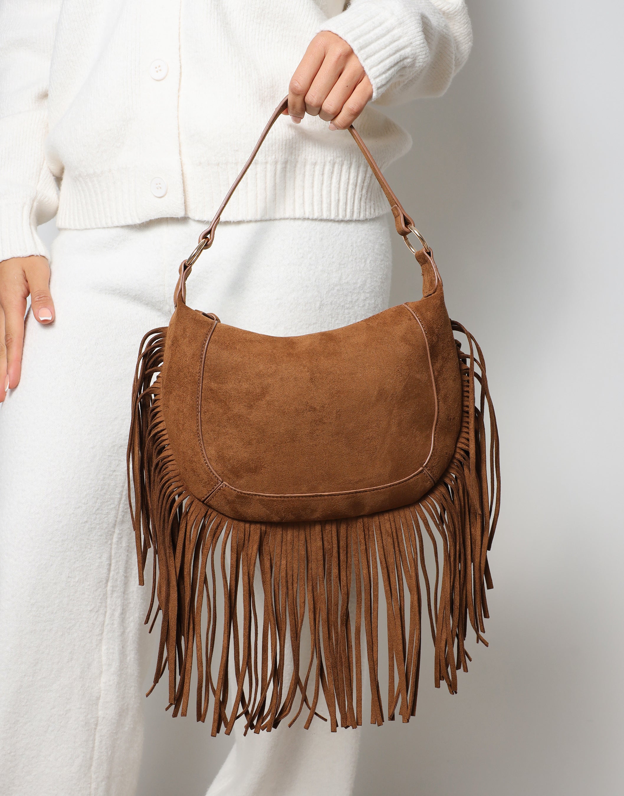 Izzy Tan Suede Western Shoulder Bag | SIMMI London