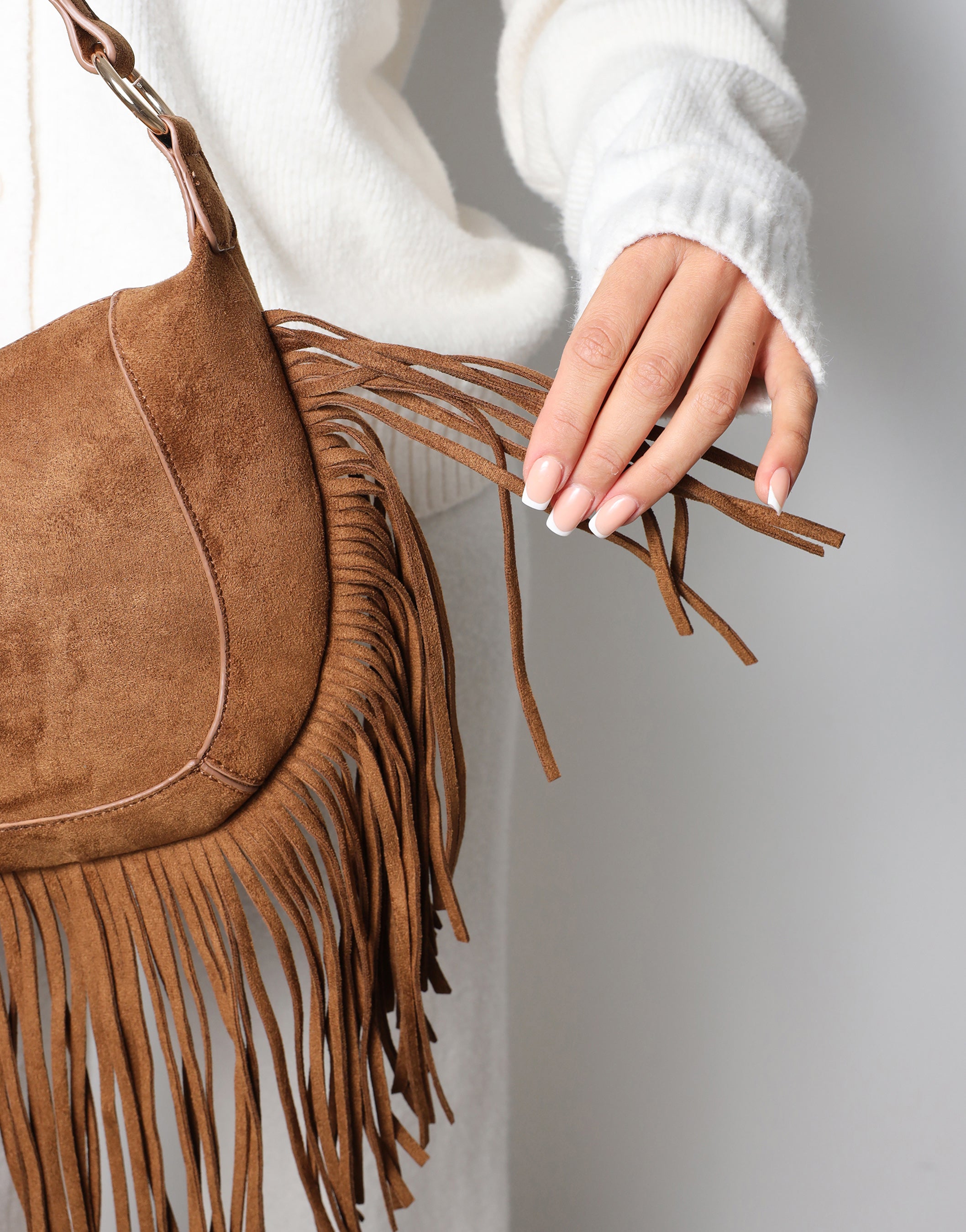 Izzy Tan Suede Western Shoulder Bag | SIMMI London