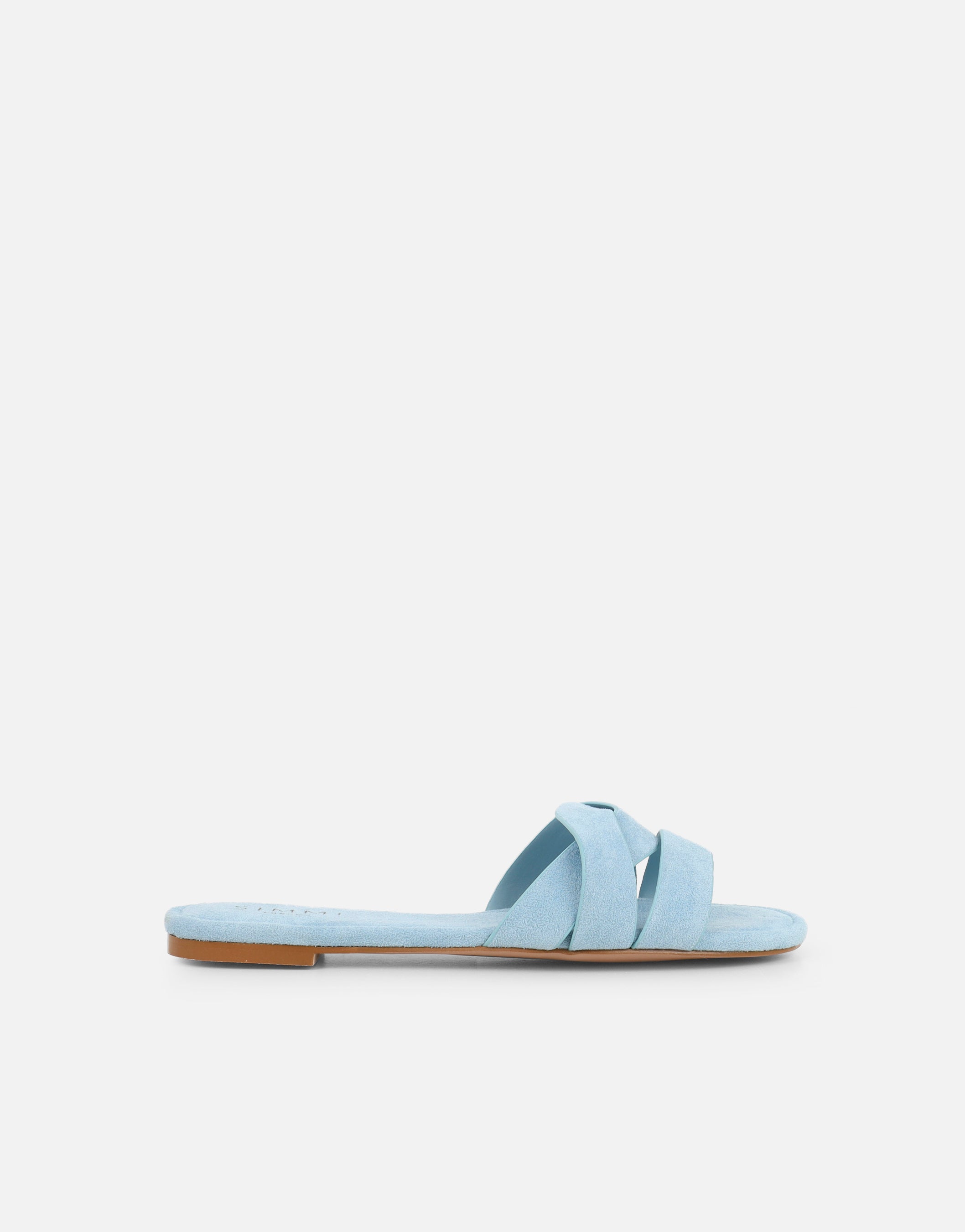 Jade Blue Suede Crossover Flat Sandals | SIMMI London